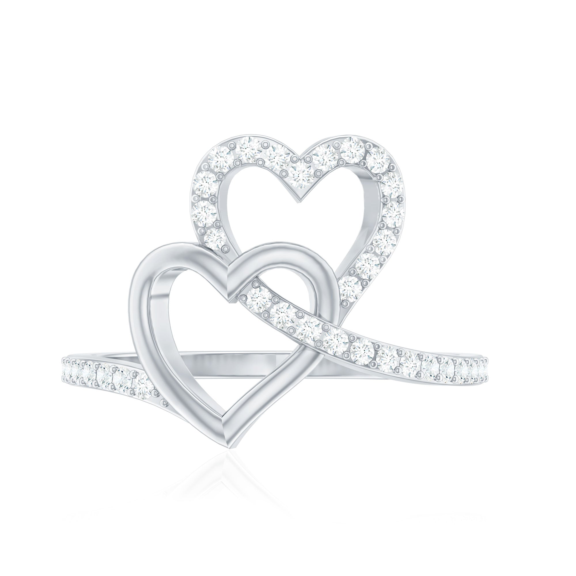 Certified Moissanite 2 Heart Promise Ring D-VS1 - Rosec Jewels