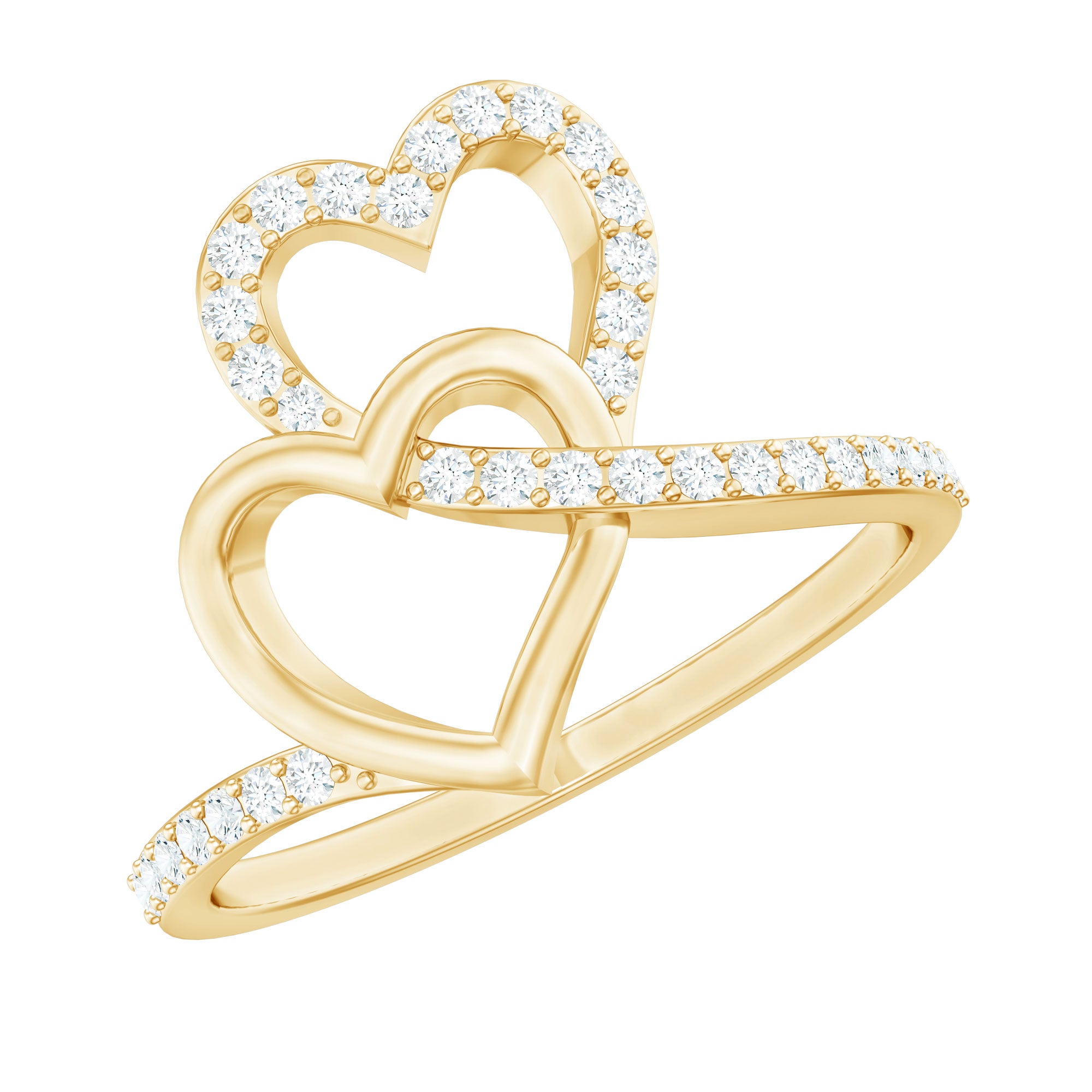 Certified Moissanite 2 Heart Promise Ring D-VS1 - Rosec Jewels