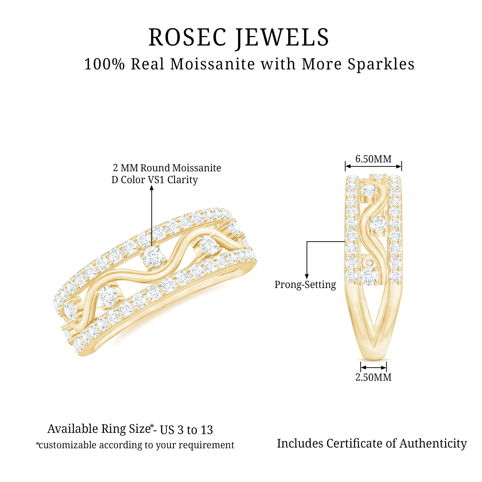 Certified Moissanite Wedding Anniversary Band for Her D-VS1 - Rosec Jewels