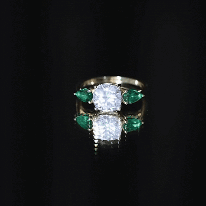 3 CT Moissanite Three Stone Engagement Ring With Emerald D-VS1 - Rosec Jewels