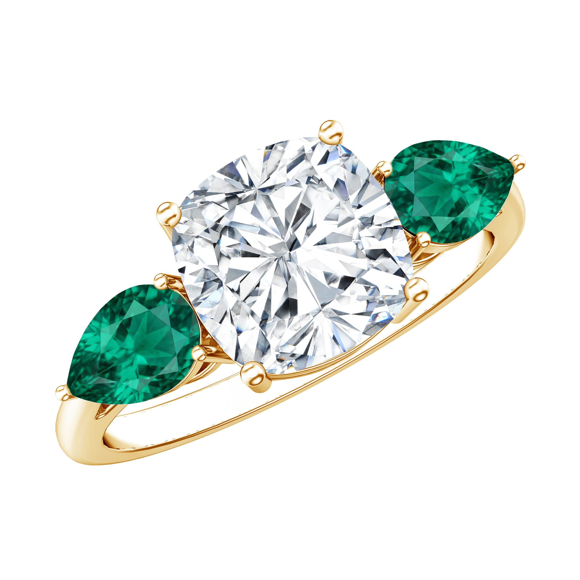 3 CT Moissanite Three Stone Engagement Ring With Emerald D-VS1 - Rosec Jewels