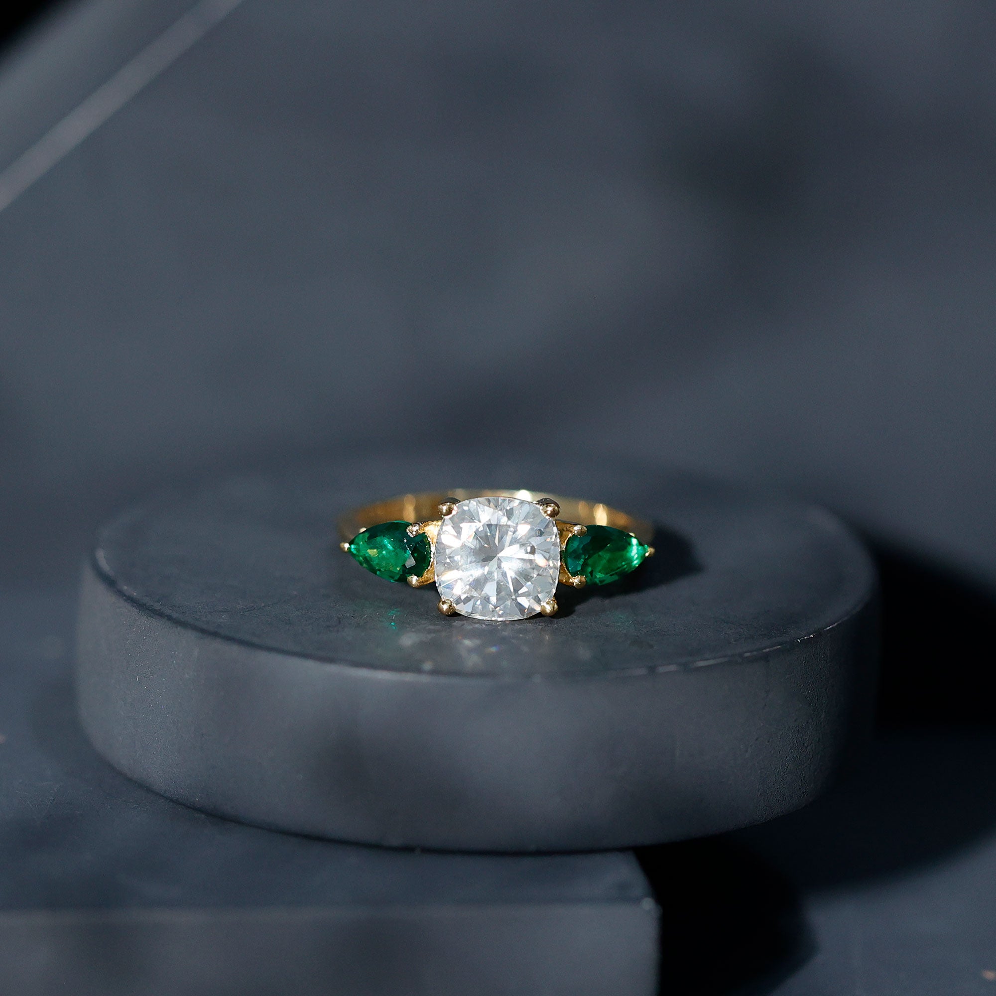 3 CT Moissanite Three Stone Engagement Ring With Emerald D-VS1 - Rosec Jewels
