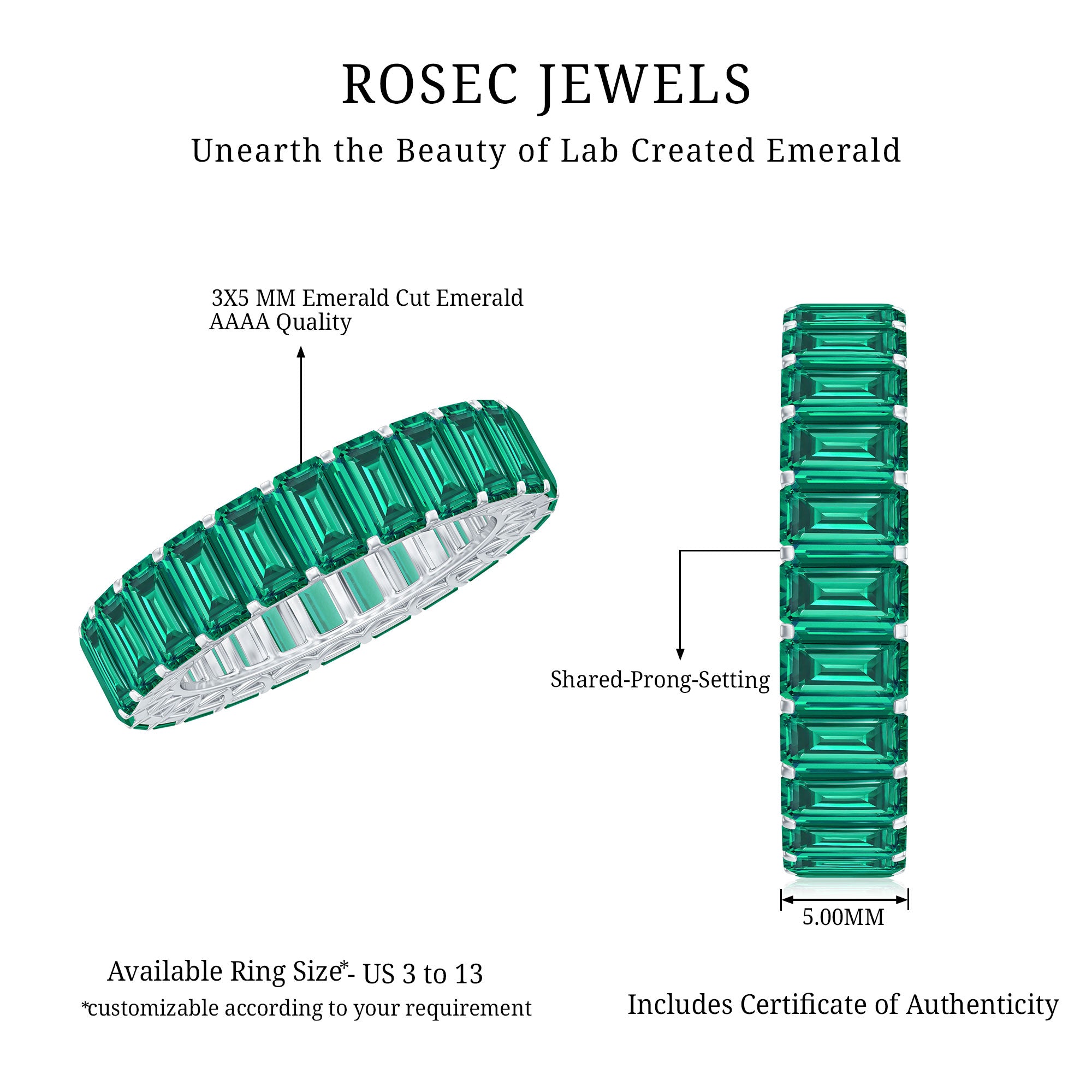 Certified Lab Created Emerald Full Eternity Ring AAAA - Rosec Jewels