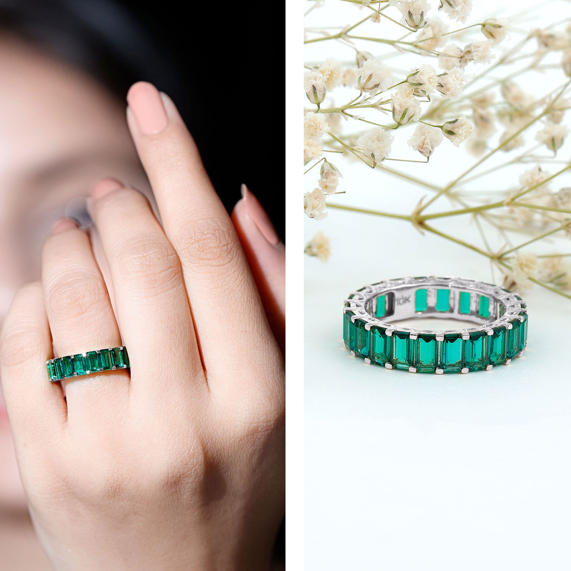 Certified Lab Created Emerald Full Eternity Ring AAAA - Rosec Jewels