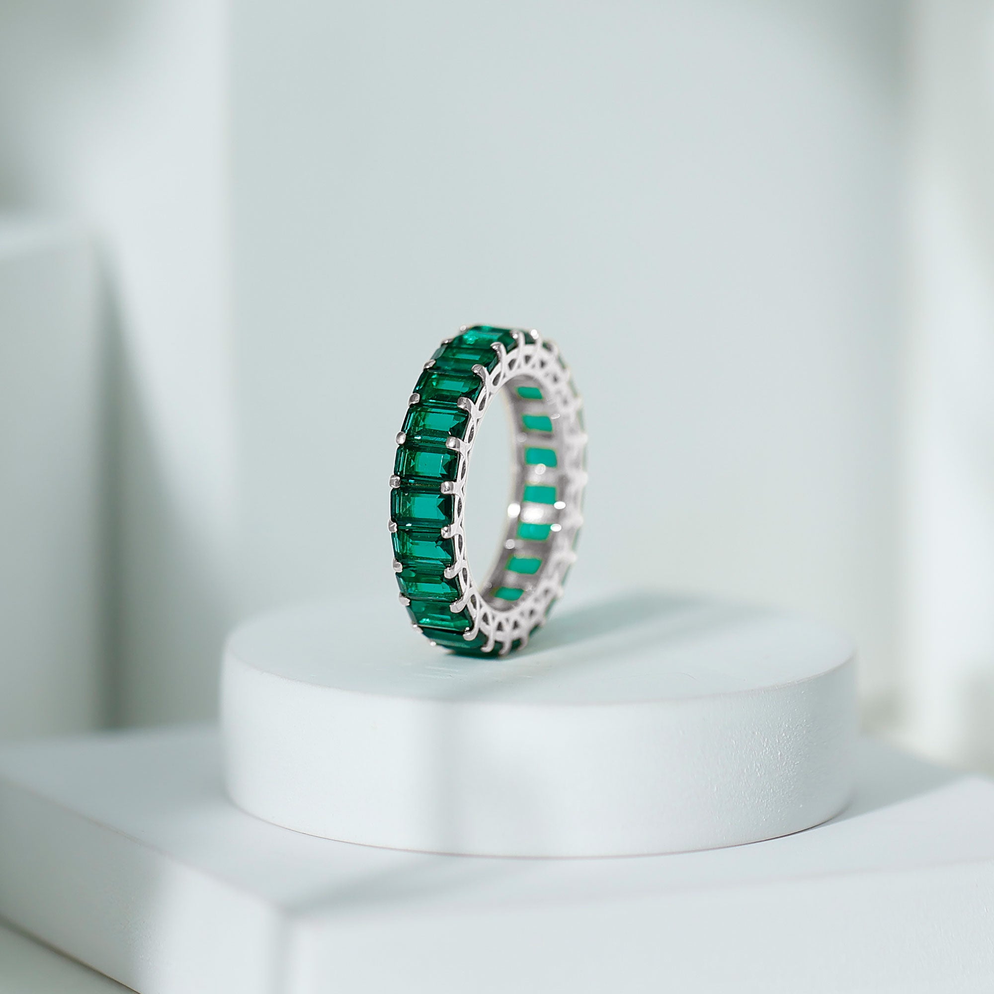 Certified Lab Created Emerald Full Eternity Ring AAAA - Rosec Jewels