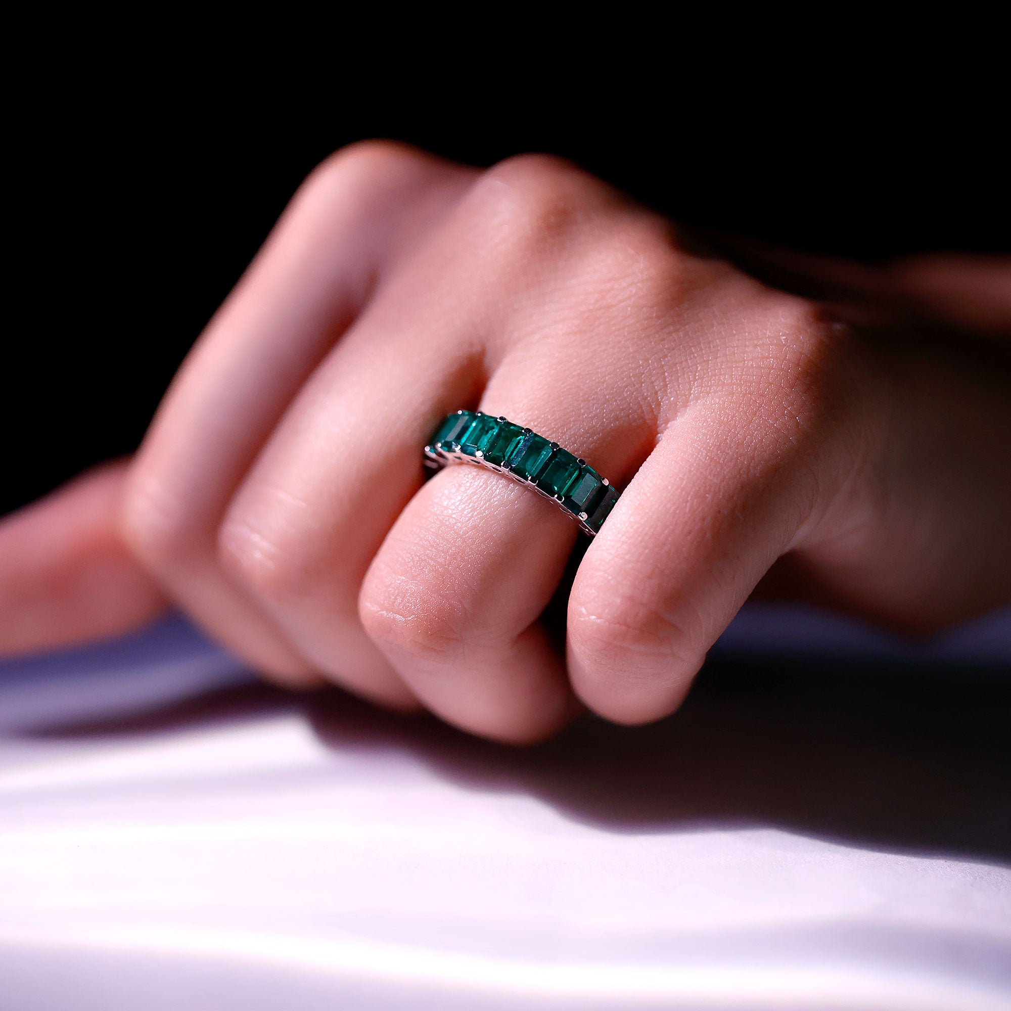 Certified Lab Created Emerald Full Eternity Ring AAAA - Rosec Jewels