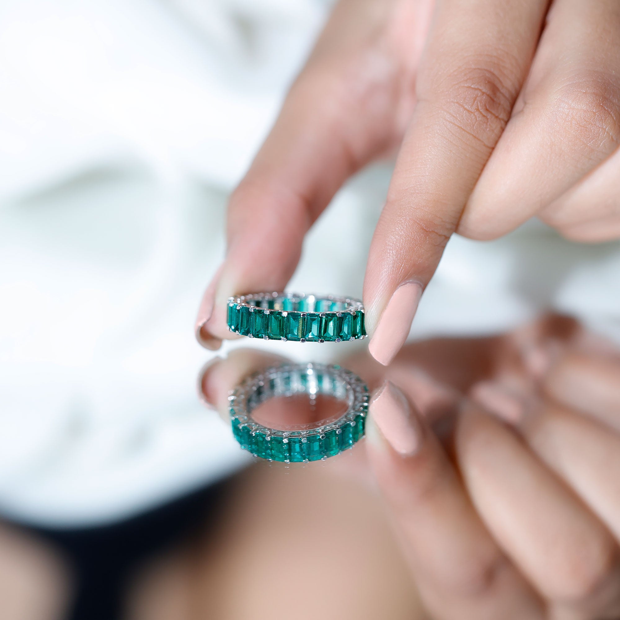 Certified Lab Created Emerald Full Eternity Ring AAAA - Rosec Jewels