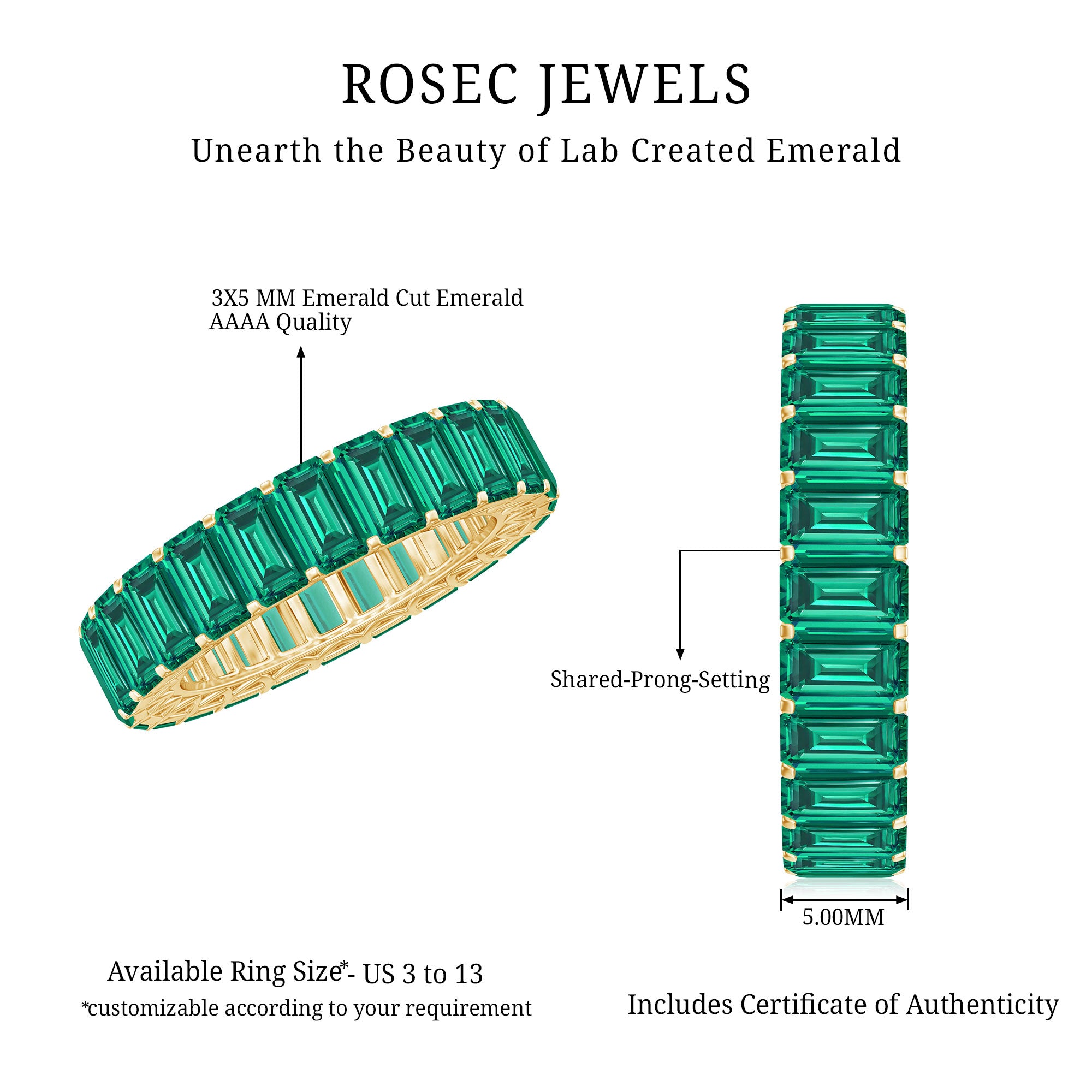 Certified Lab Created Emerald Full Eternity Ring AAAA - Rosec Jewels