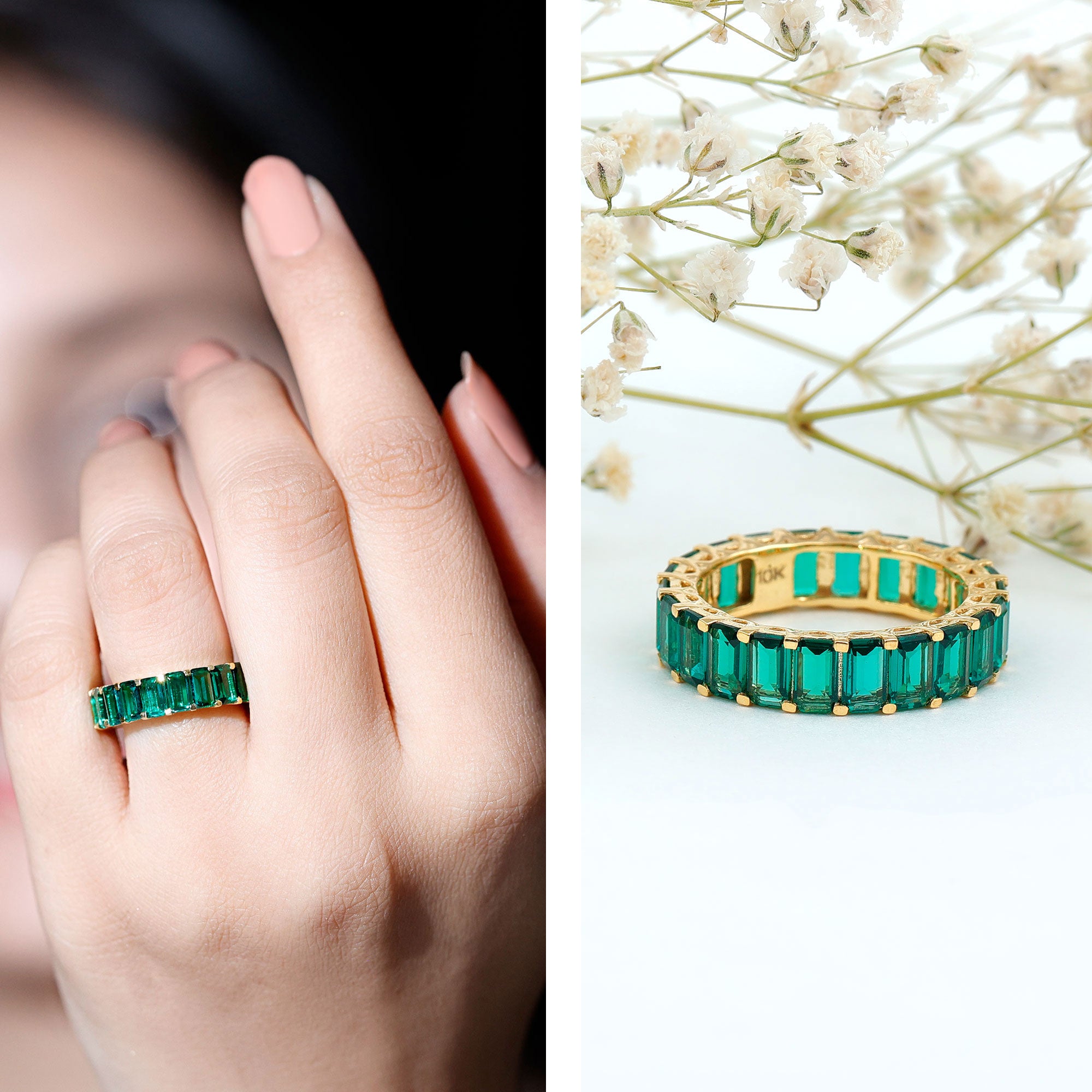Certified Lab Created Emerald Full Eternity Ring AAAA - Rosec Jewels