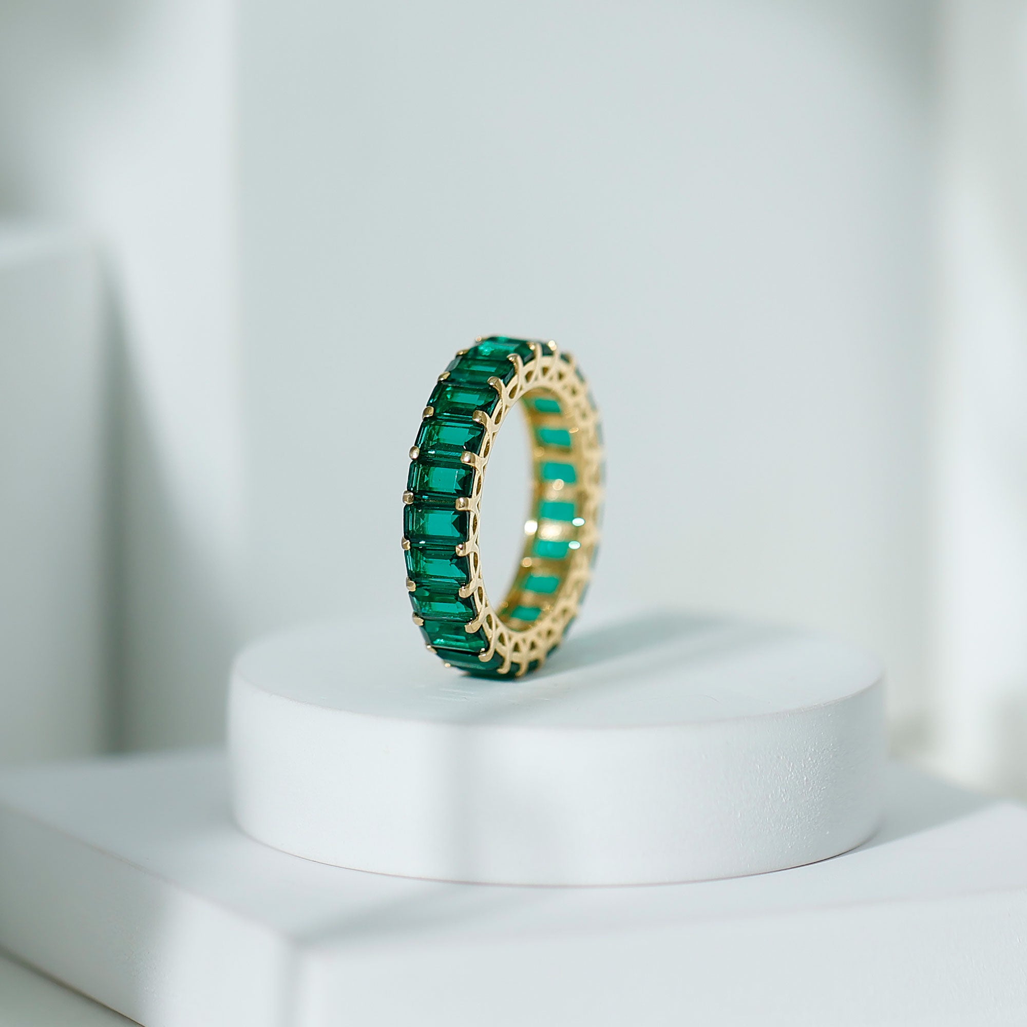 Certified Lab Created Emerald Full Eternity Ring AAAA - Rosec Jewels