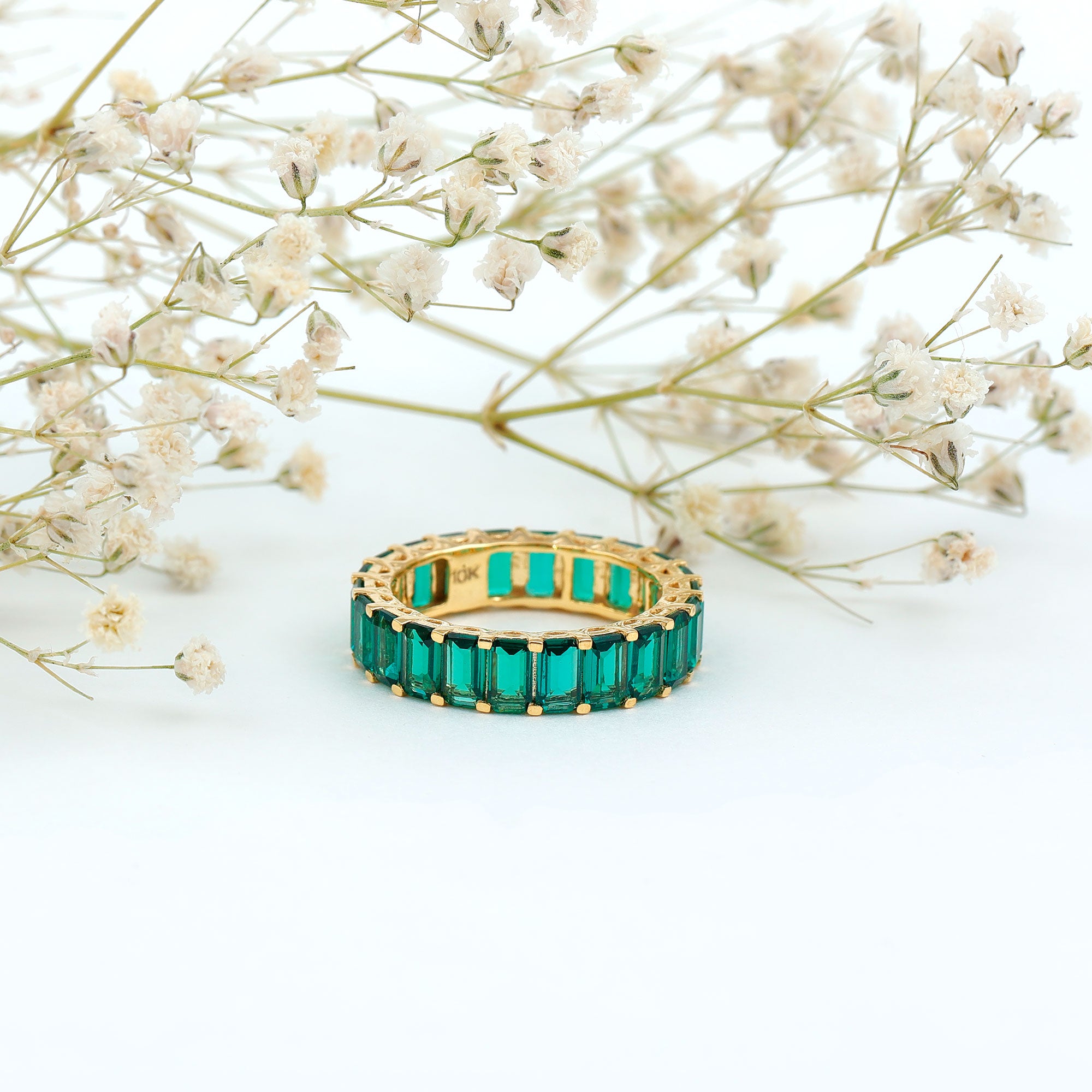 Certified Lab Created Emerald Full Eternity Ring AAAA - Rosec Jewels