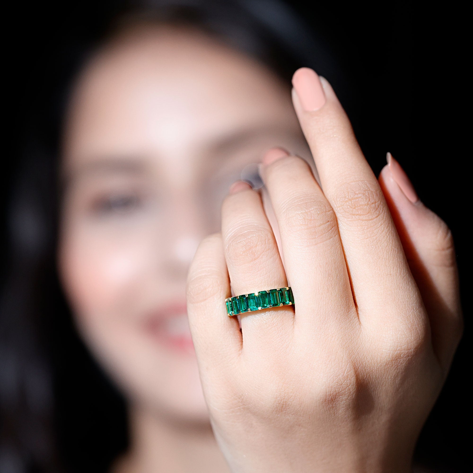 Certified Lab Created Emerald Full Eternity Ring AAAA - Rosec Jewels