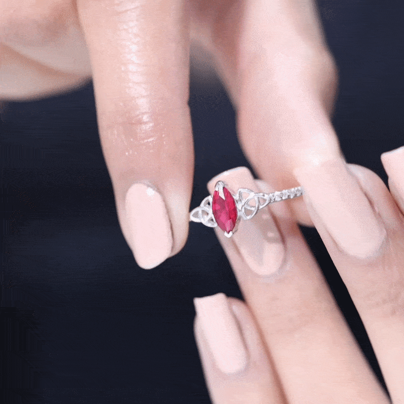 0.75 Carat Lab Grown Ruby Celtic Knot Ring with Diamond AAAA - Rosec Jewels