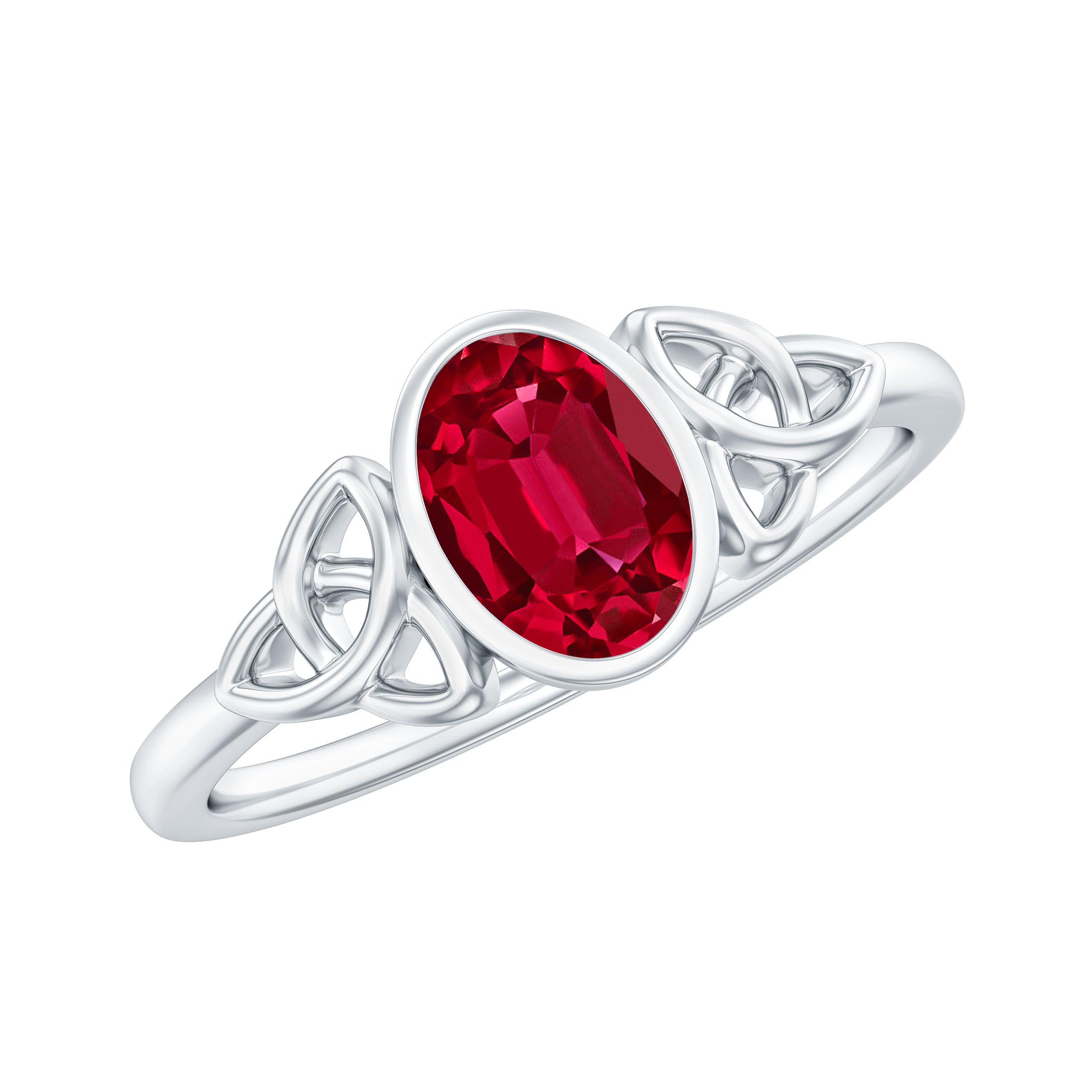Oval Shaped 1.5 Carat Lab Grown Ruby Celtic Engagement Ring in Bezel Setting AAAA - Rosec Jewels