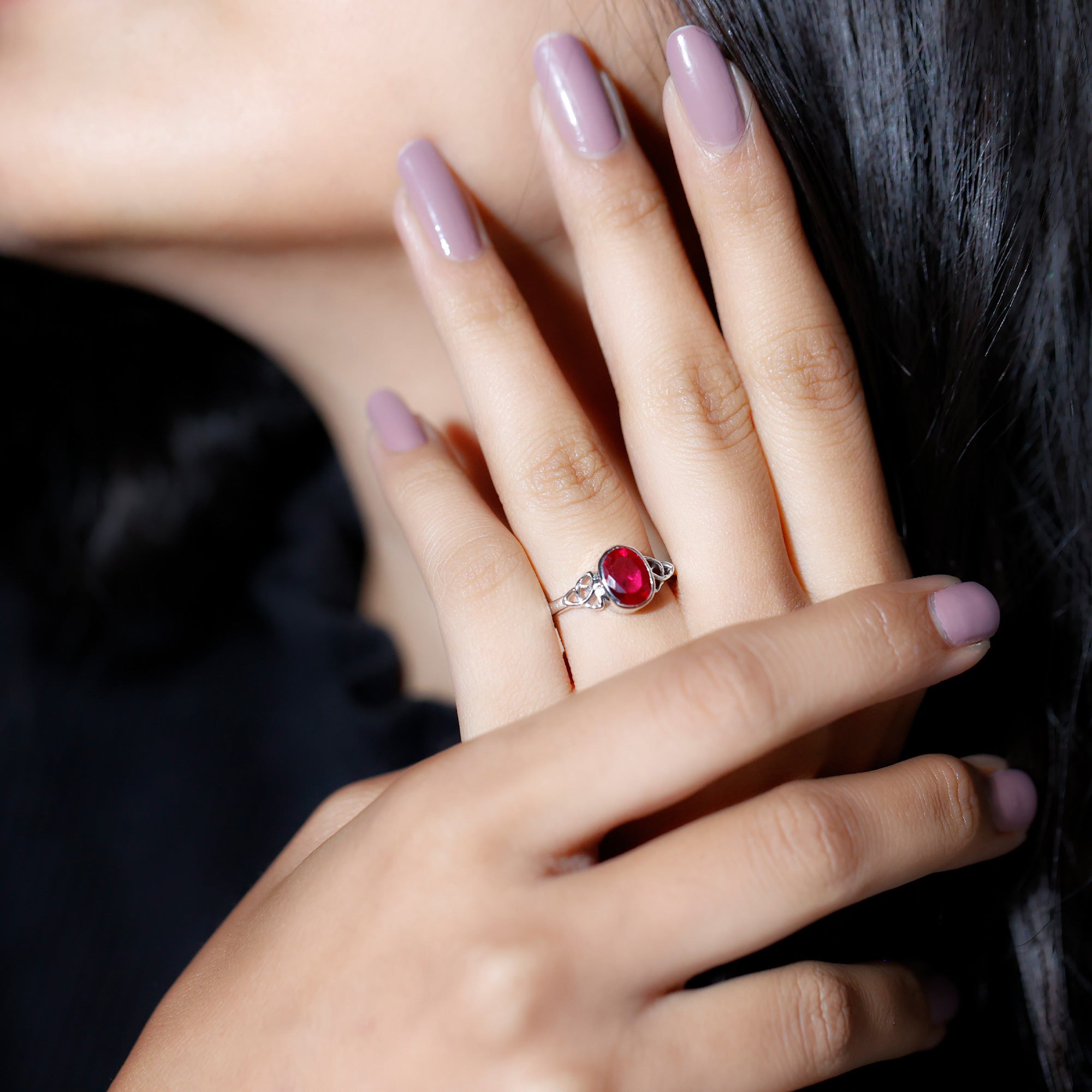 Oval Shaped 1.5 Carat Lab Grown Ruby Celtic Engagement Ring in Bezel Setting AAAA - Rosec Jewels