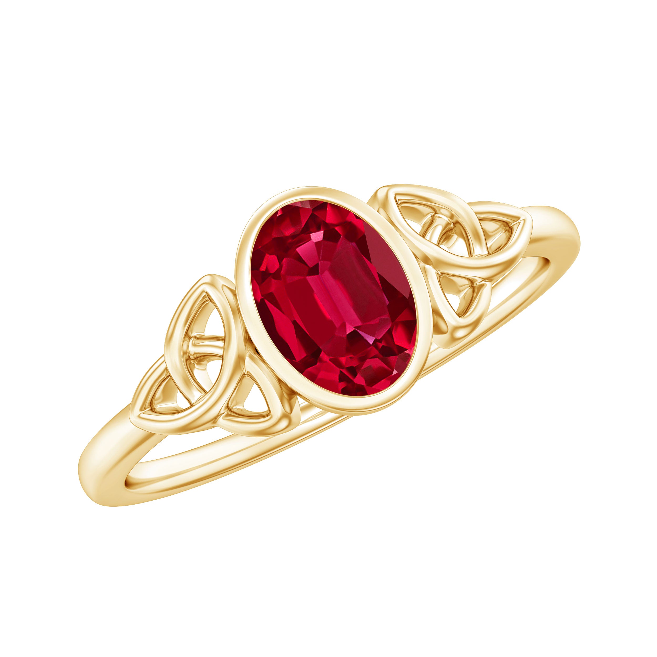 Oval Shaped 1.5 Carat Lab Grown Ruby Celtic Engagement Ring in Bezel Setting AAAA - Rosec Jewels