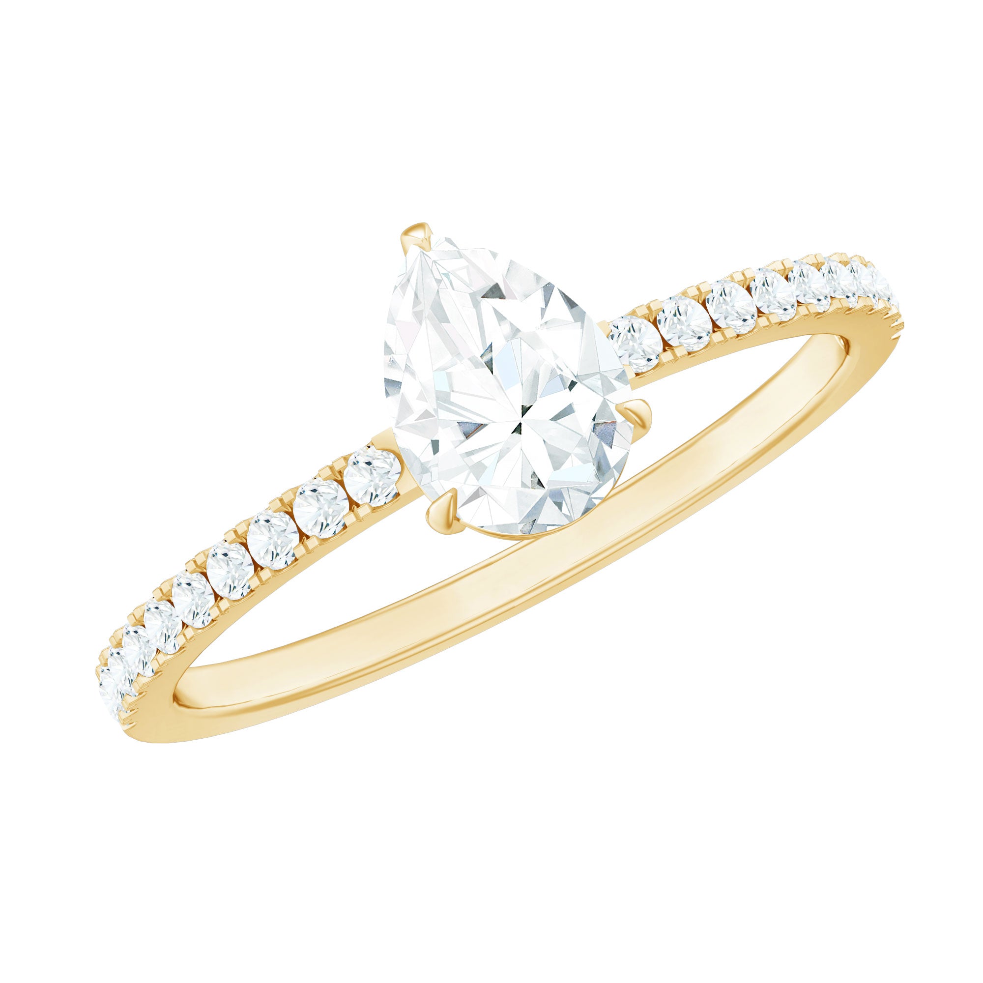 Certified Moissanite Teardrop Engagement Ring with Side Stones D-VS1 - Rosec Jewels