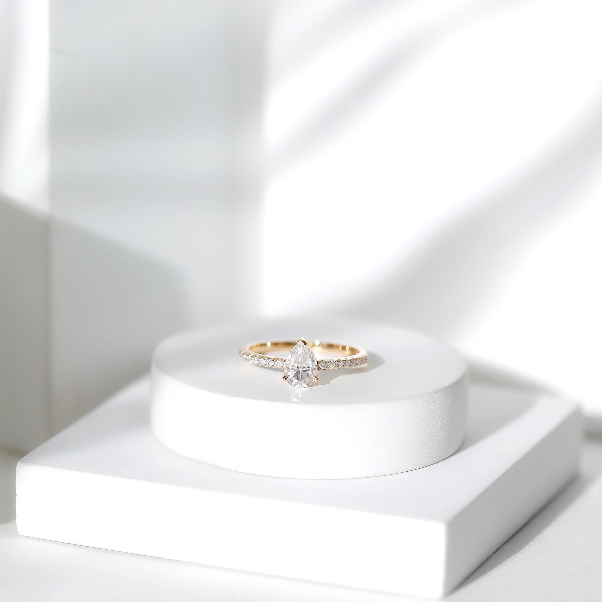 Certified Moissanite Teardrop Engagement Ring with Side Stones D-VS1 - Rosec Jewels
