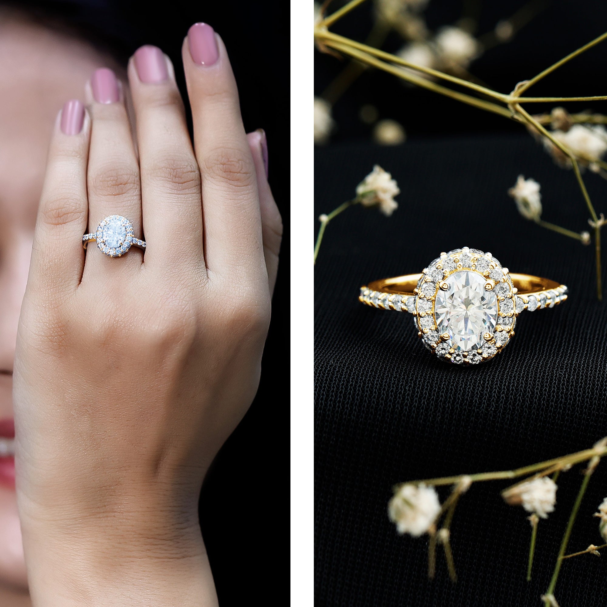 Brilliant Cut Moissanite Classic Engagement Ring with Halo D-VS1 - Rosec Jewels