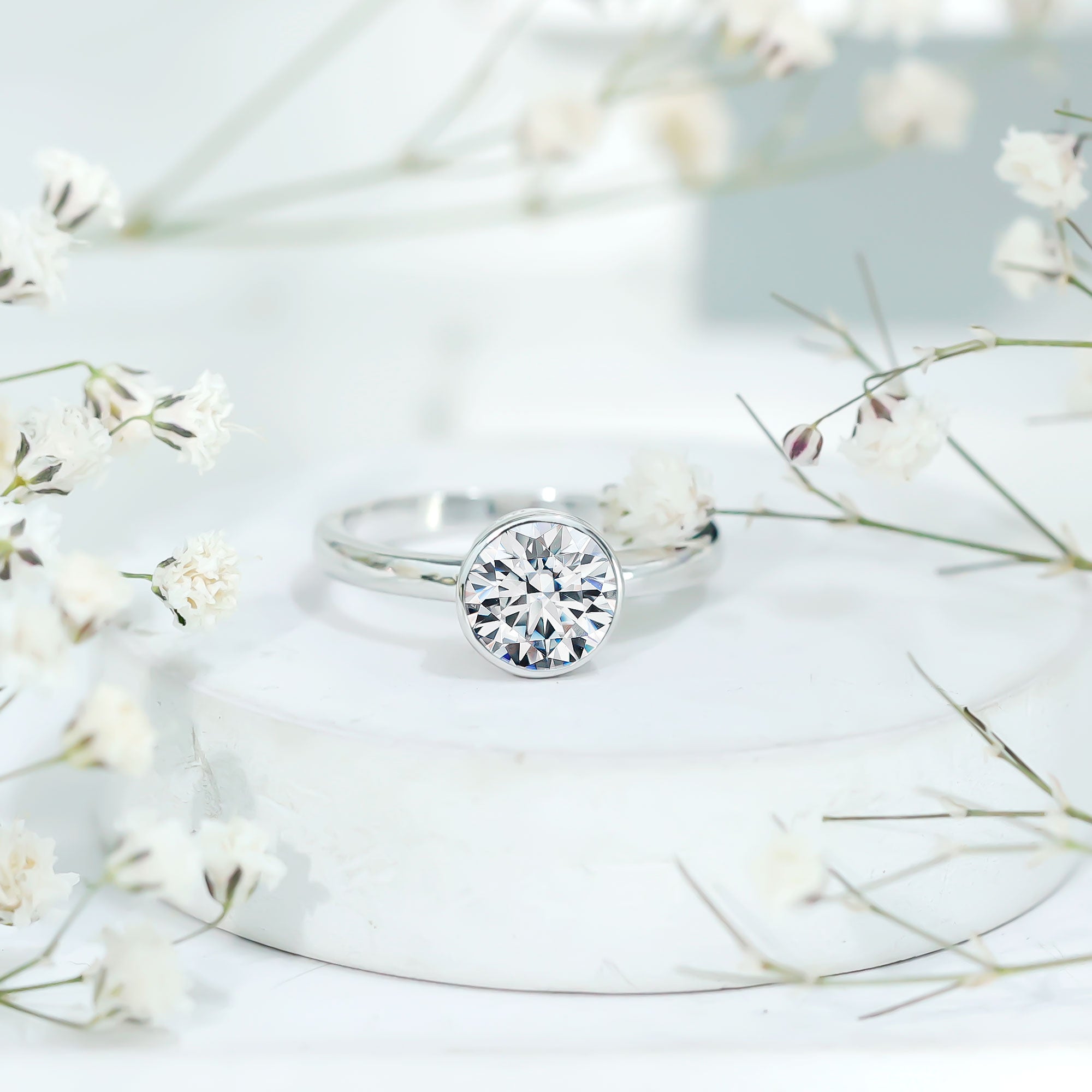 1.50 CT Moissanite Bezel Set Engagement Ring For Women D-VS1 - Rosec Jewels