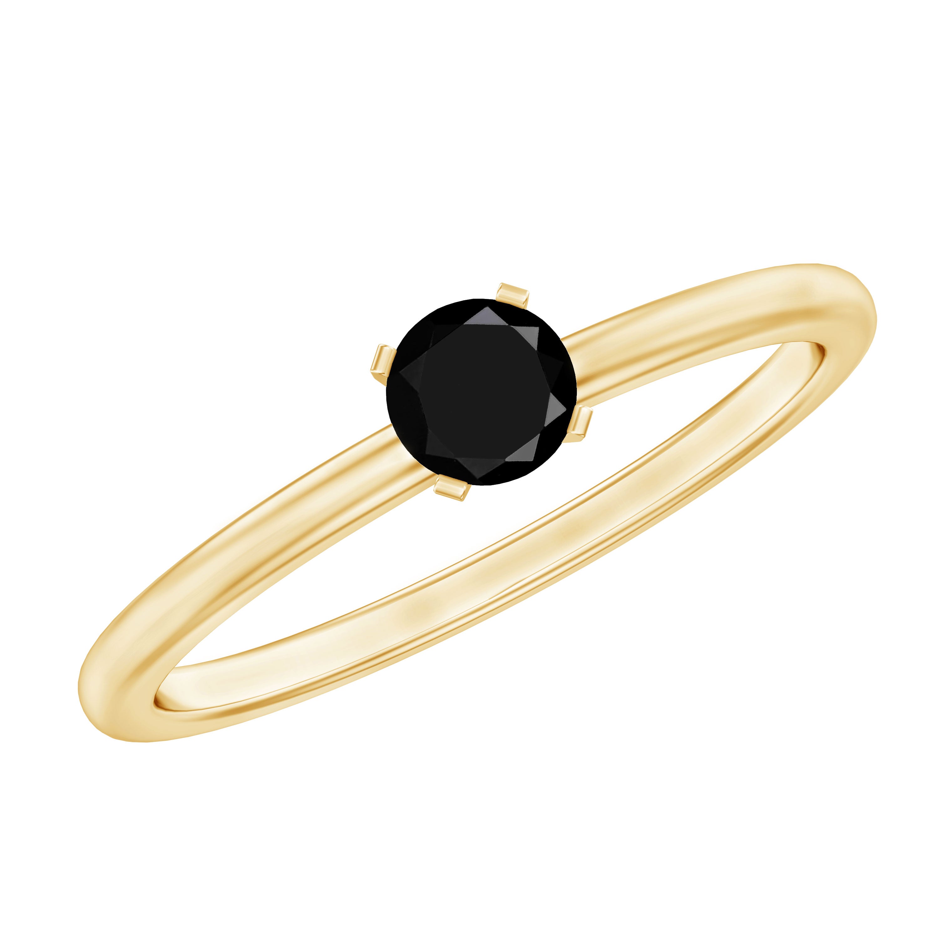 Simple Black Onyx Solitaire Promise Ring for Women AAA - Rosec Jewels