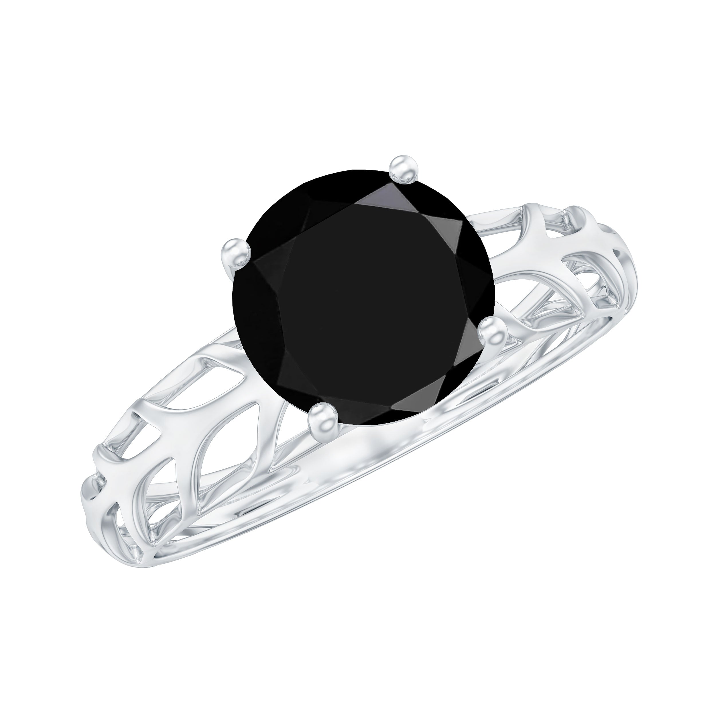 August Birthstone Black Spinel Engagement Ring with Filigree Design