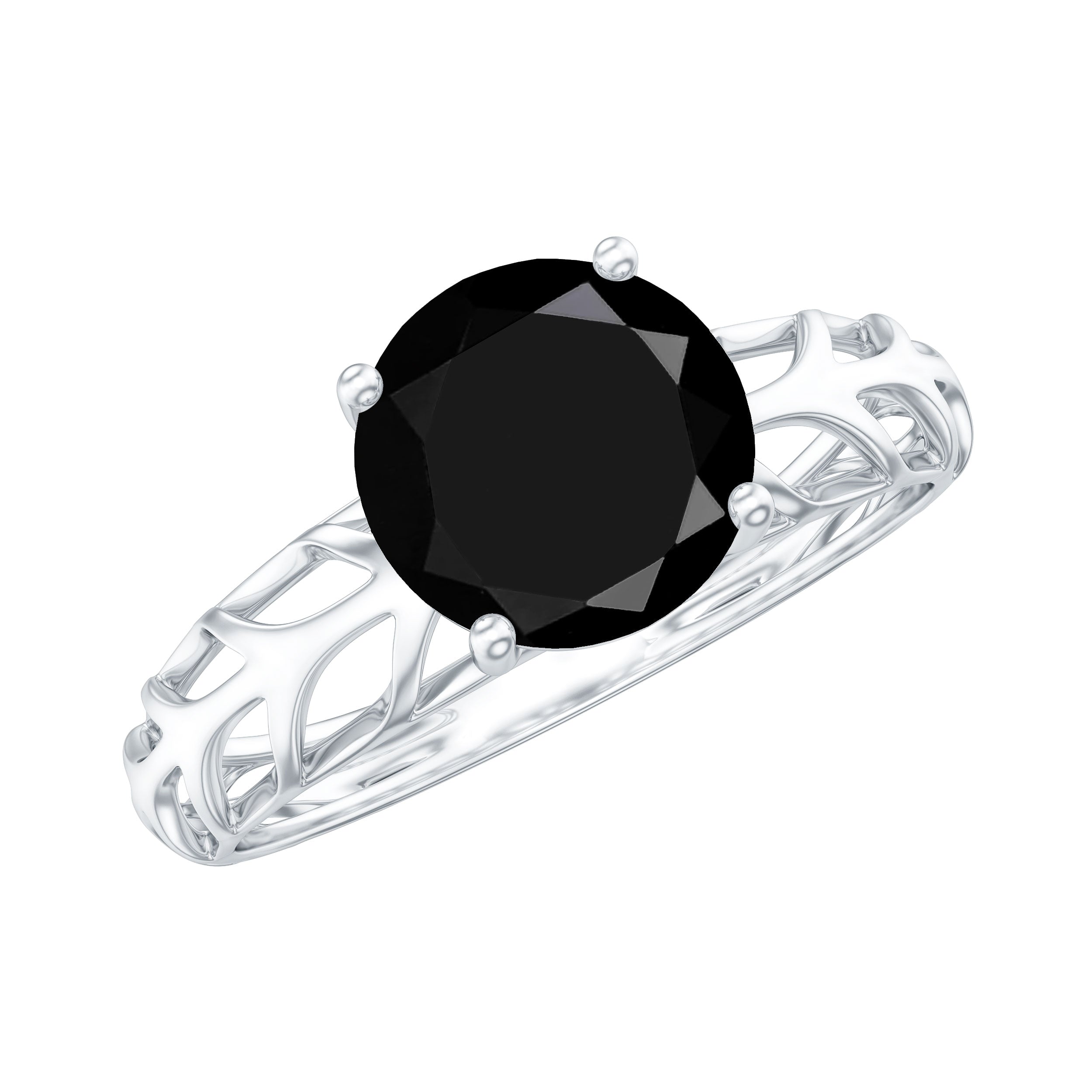 Natural 2.6 Carat Black Spinel Solitaire Engagement Ring for Women AAA - Rosec Jewels