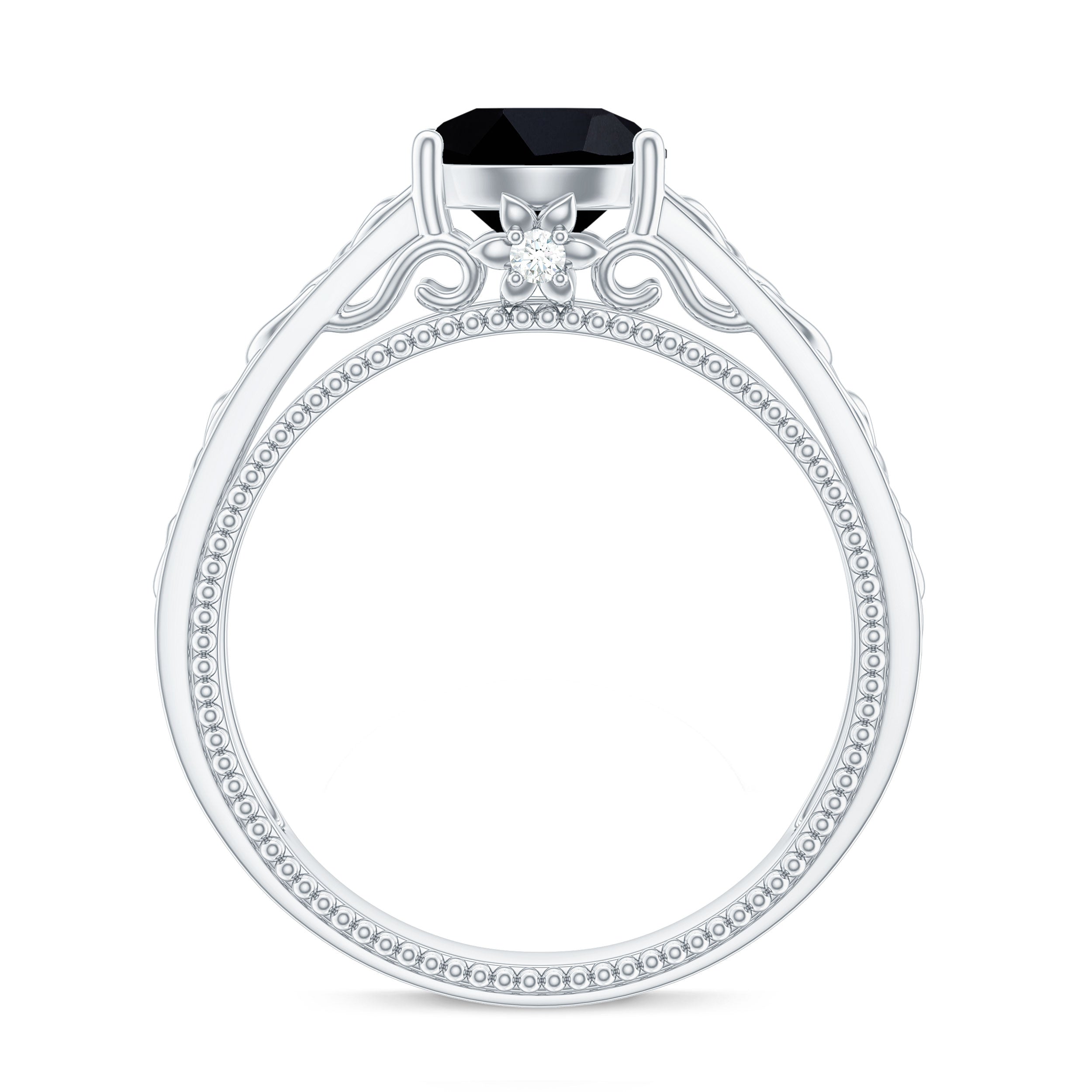Vintage Style Black Spinel Diamond Engagement Ring with Celtic Knot AAA - Rosec Jewels