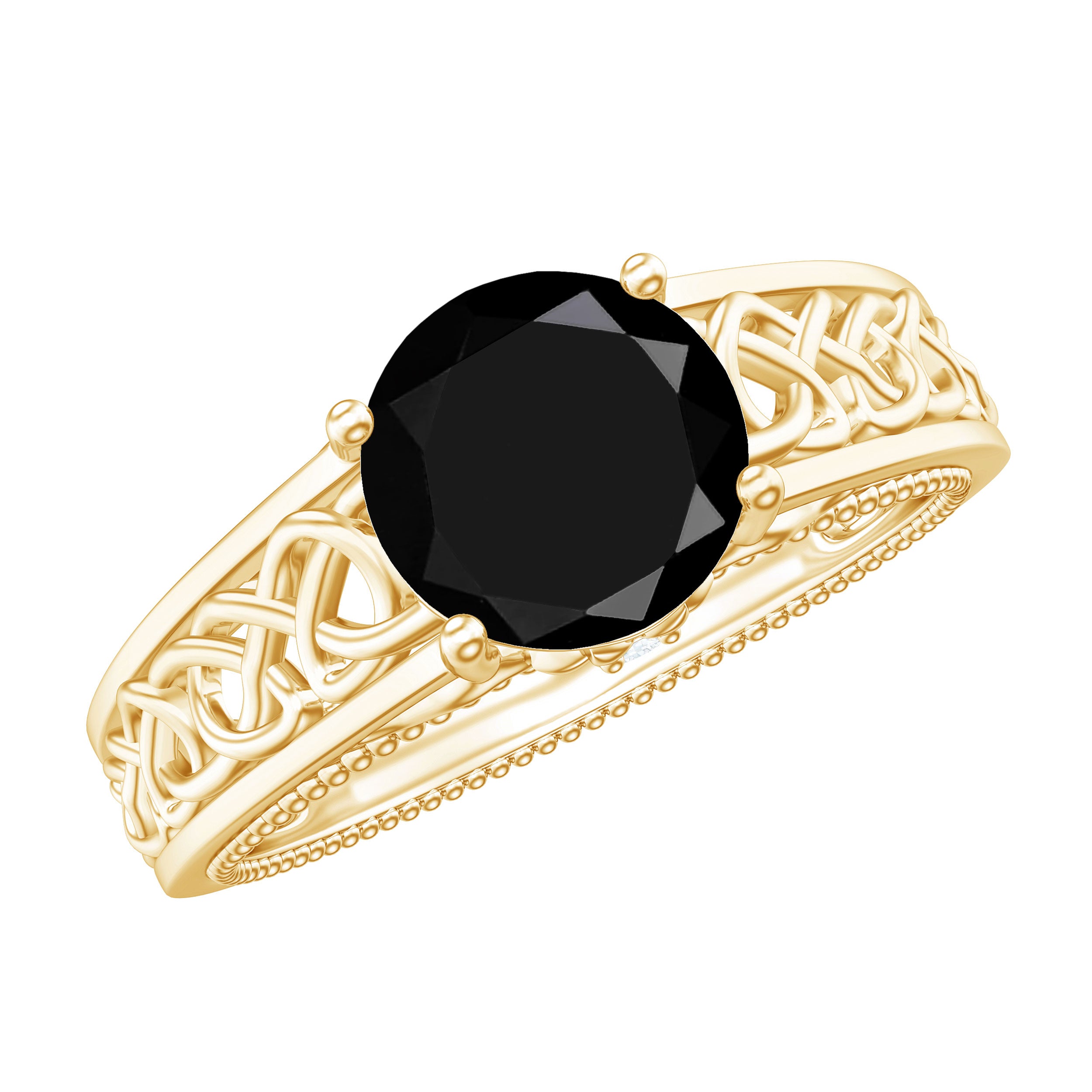 Vintage Style Black Spinel Diamond Engagement Ring with Celtic Knot AAA - Rosec Jewels