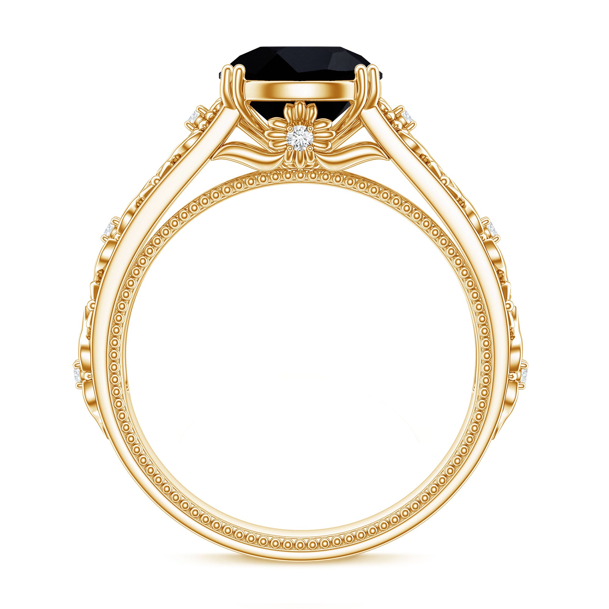Nature Inspired Black Spinel Solitaire Engagement Ring with Diamond AAA - Rosec Jewels