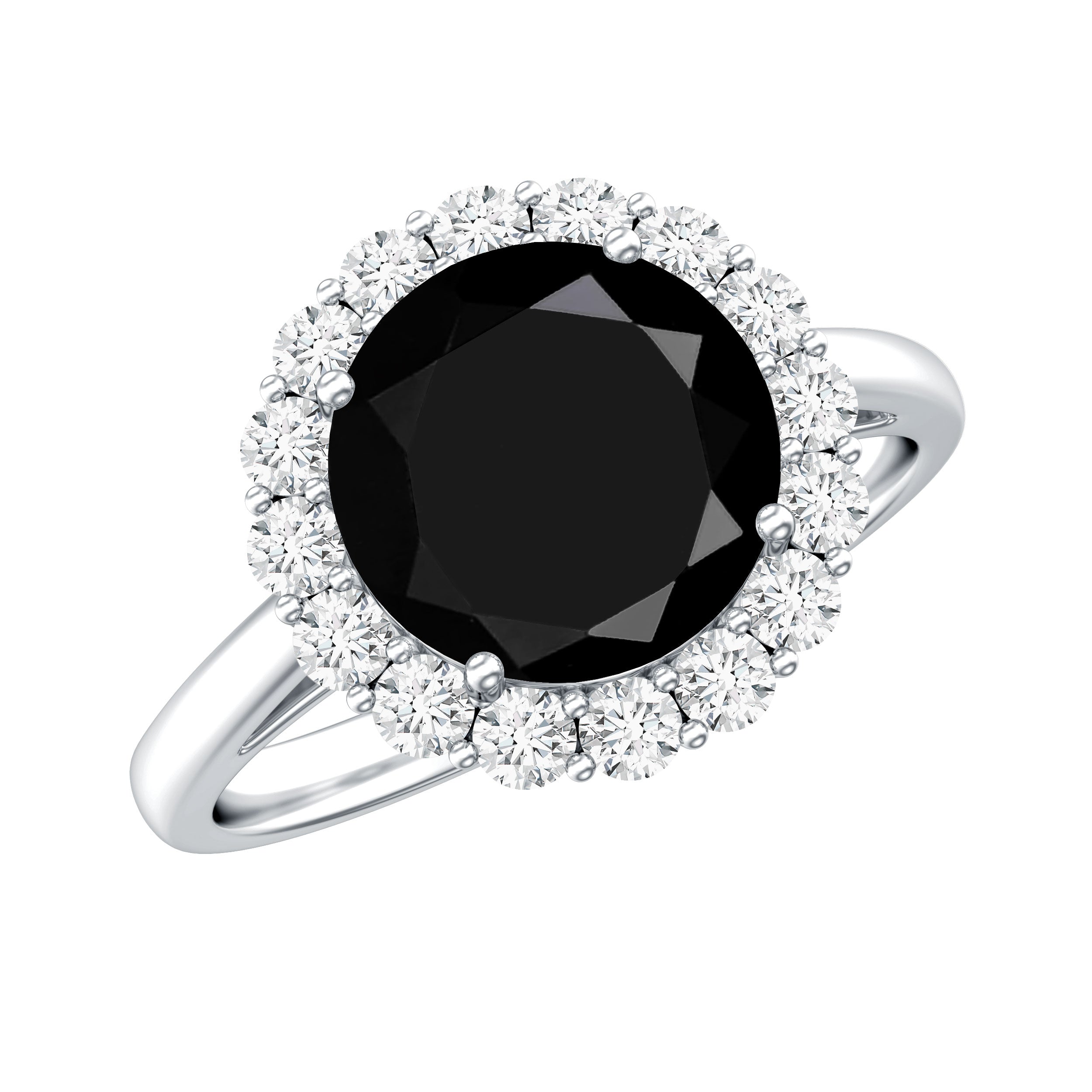 Natural 2.6 Carat Black Spinel Engagement Ring with Diamond Halo AAA - Rosec Jewels