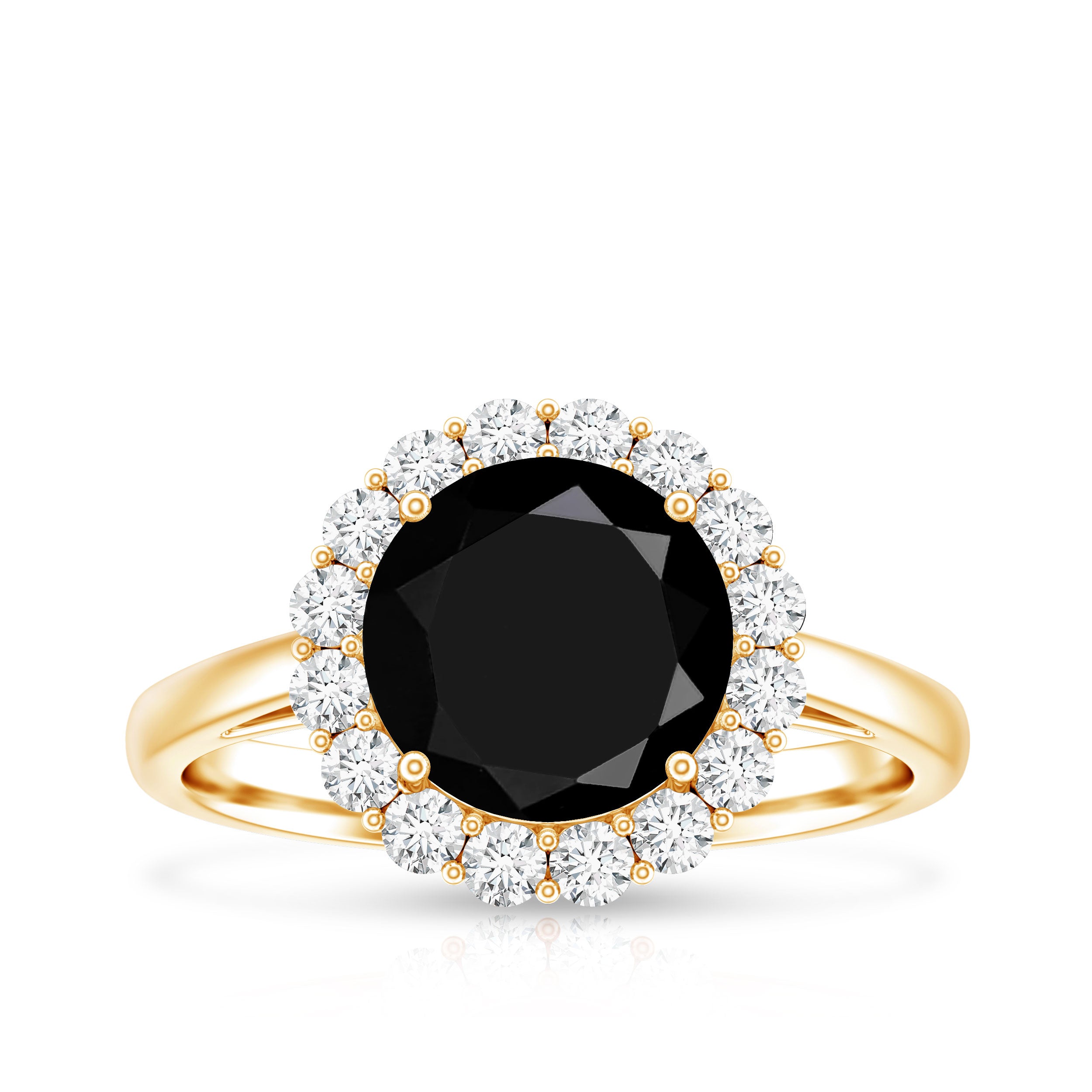 Natural 2.6 Carat Black Spinel Engagement Ring with Diamond Halo AAA - Rosec Jewels