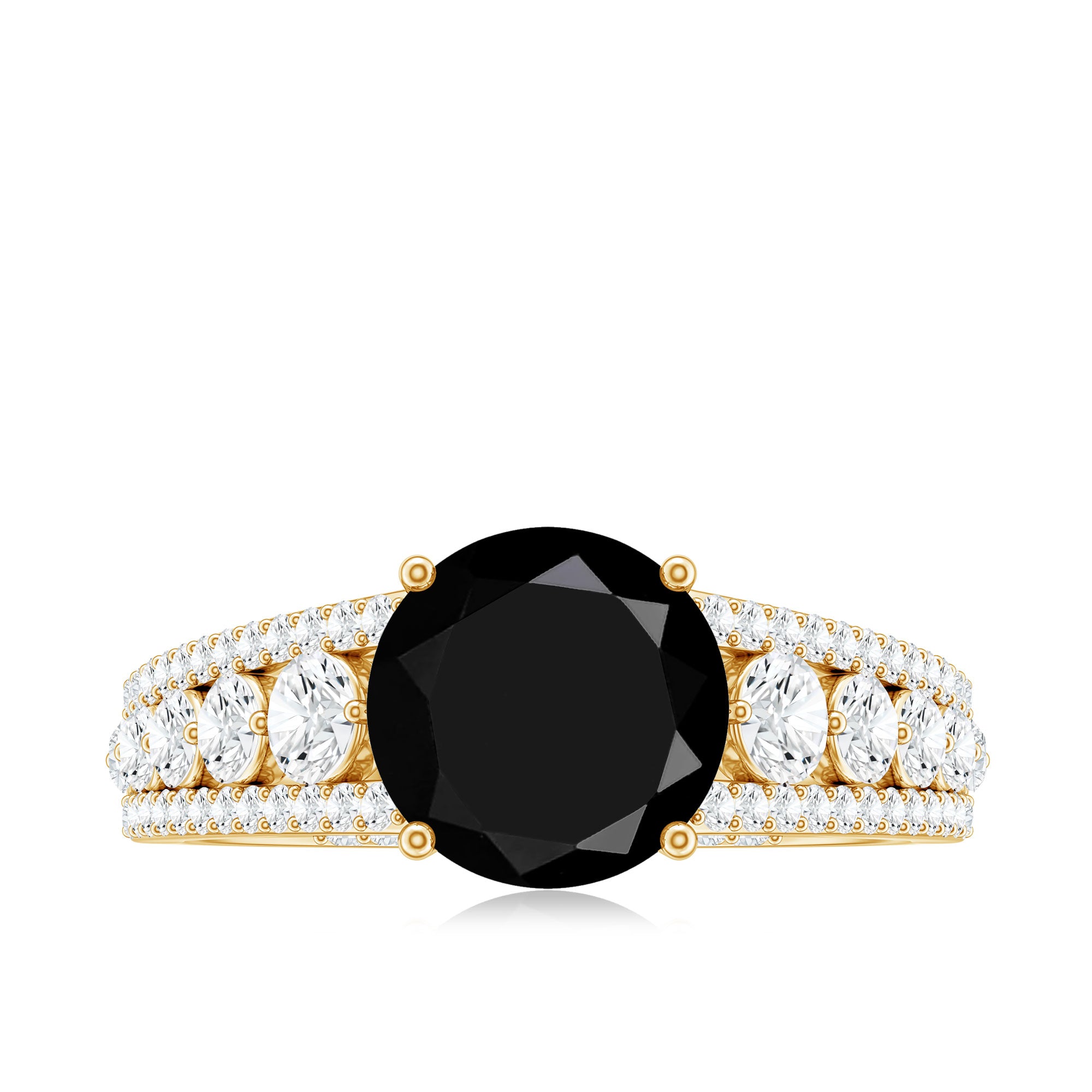 Real 2.5 Carat Black Spinel Engagement Ring with Moissanite Side Stones AAA - Rosec Jewels