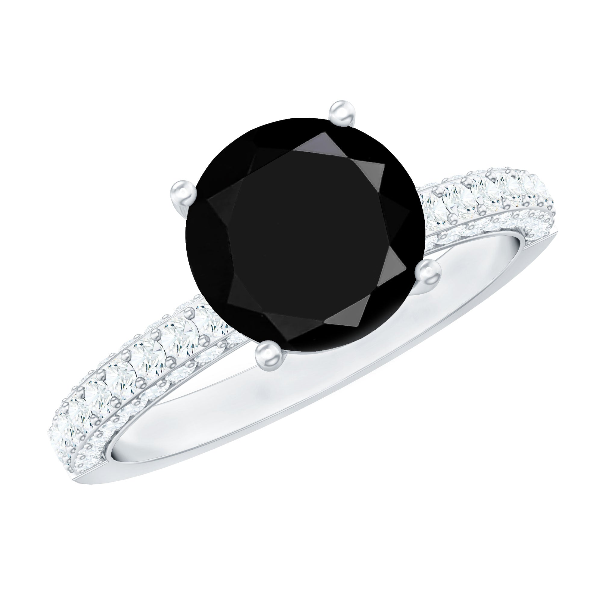 Solitaire 8MM Black Onyx Engagement Ring with Moissanite