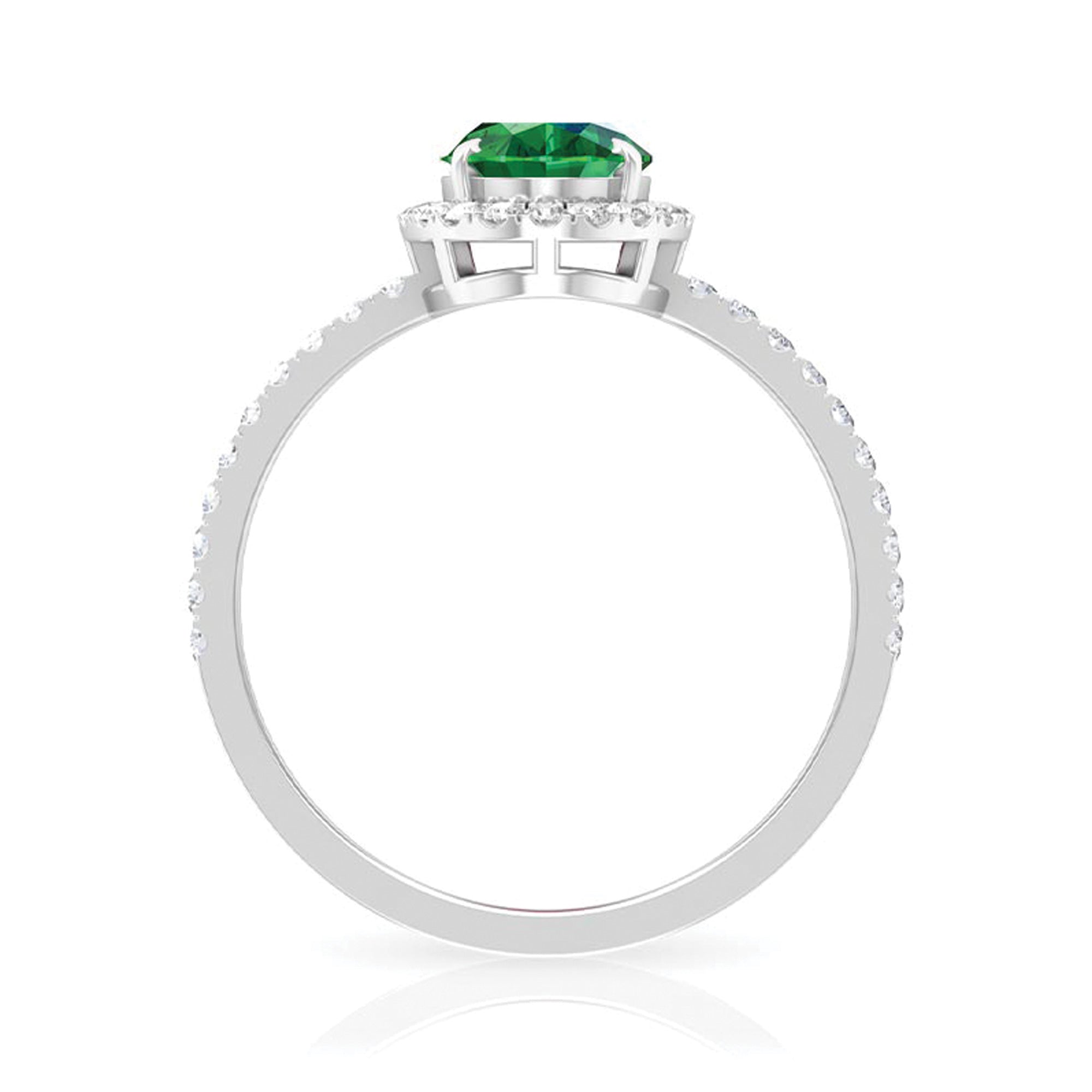 6x8mm Oval Cut Lab Created Emerald Halo Engagement Ring with Diamond AAAA - Rosec Jewels