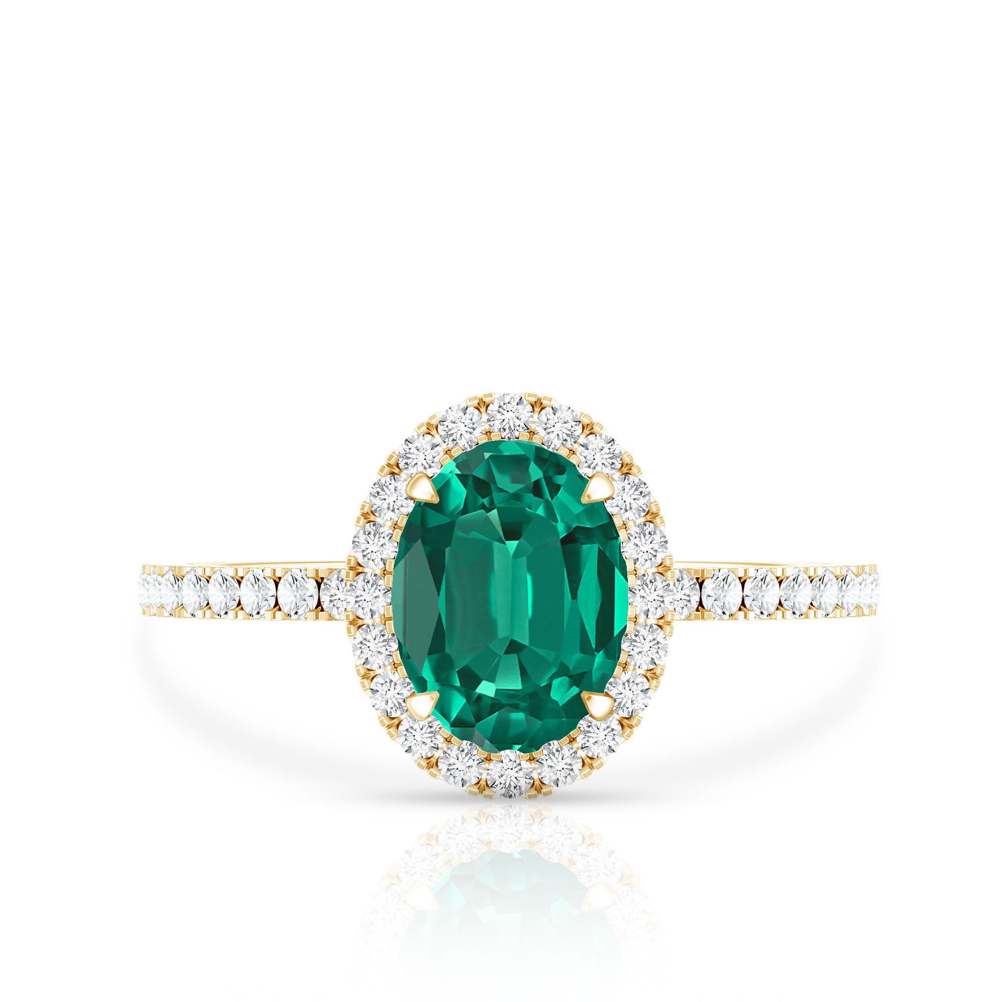 6x8mm Oval Cut Lab Created Emerald Halo Engagement Ring with Diamond AAAA - Rosec Jewels