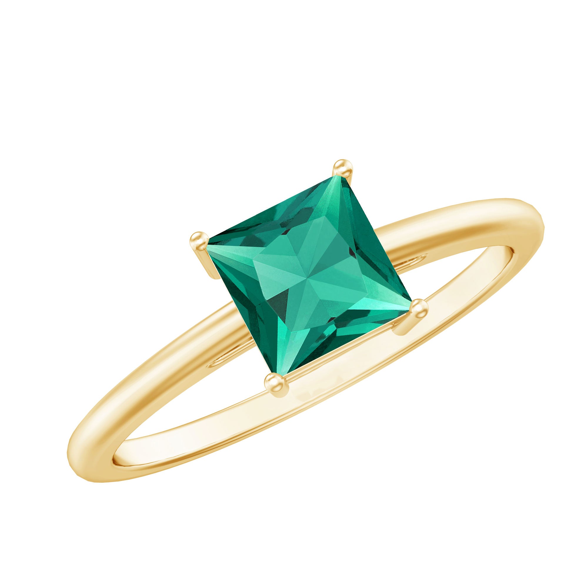 Certified Lab Grown Emerald Princess Cut Engagement Ring AAAA - Rosec Jewels