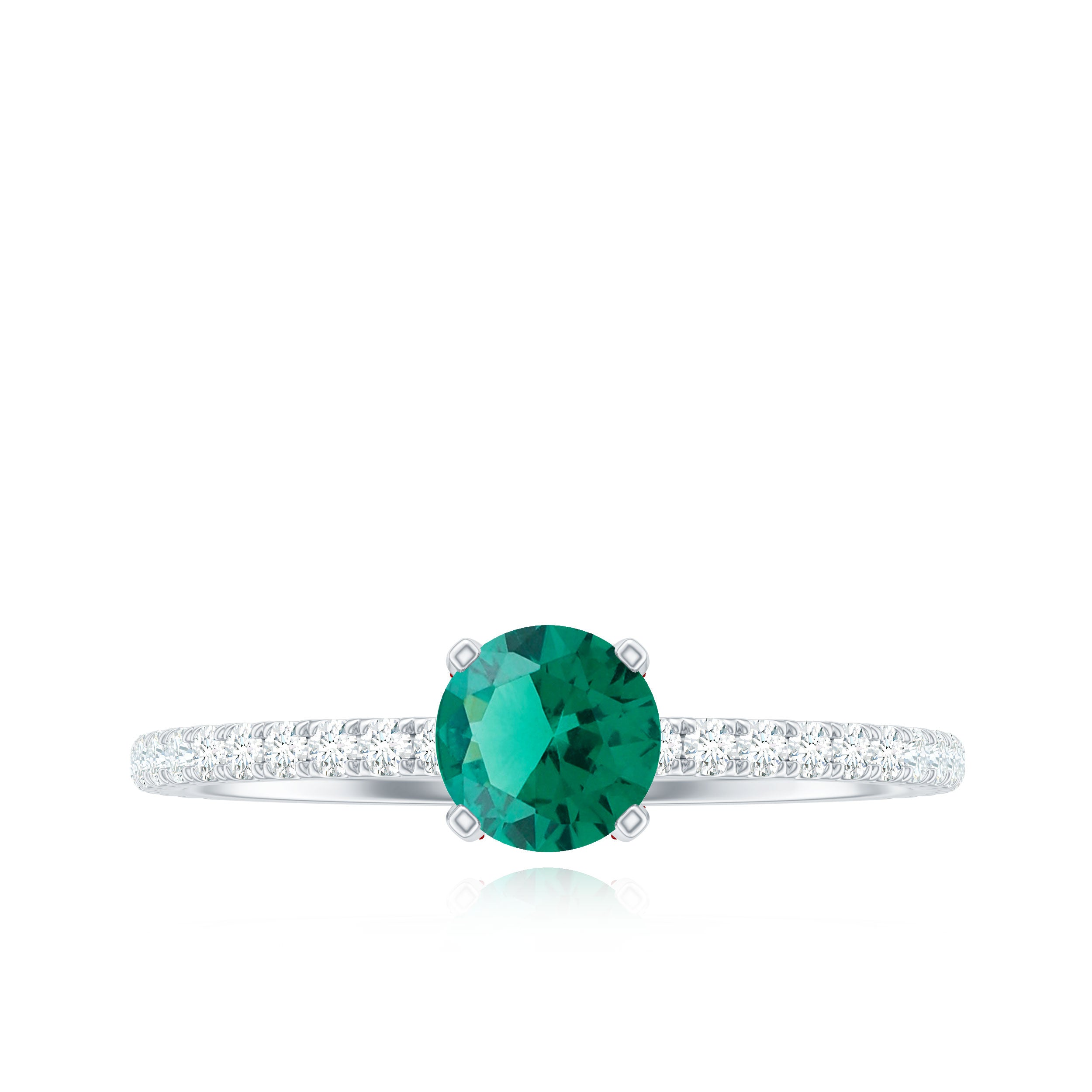 Certified Lab Grown Emerald Solitaire Engagement Ring with Diamond AAAA - Rosec Jewels