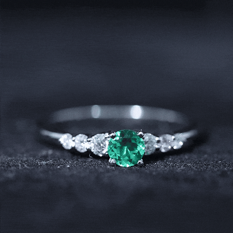 Round Lab Grown Emerald Diamond Promise Ring with Certificate AAAA - Rosec Jewels
