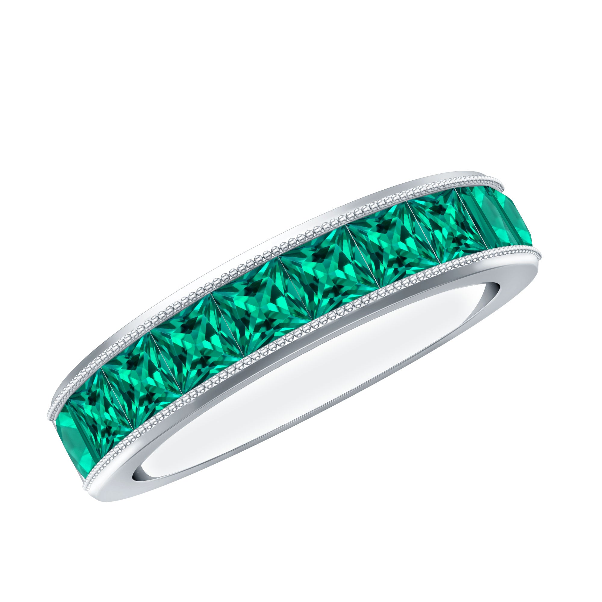 Princess Cut Lab Created Emerald Half Eternity Band AAAA - Rosec Jewels