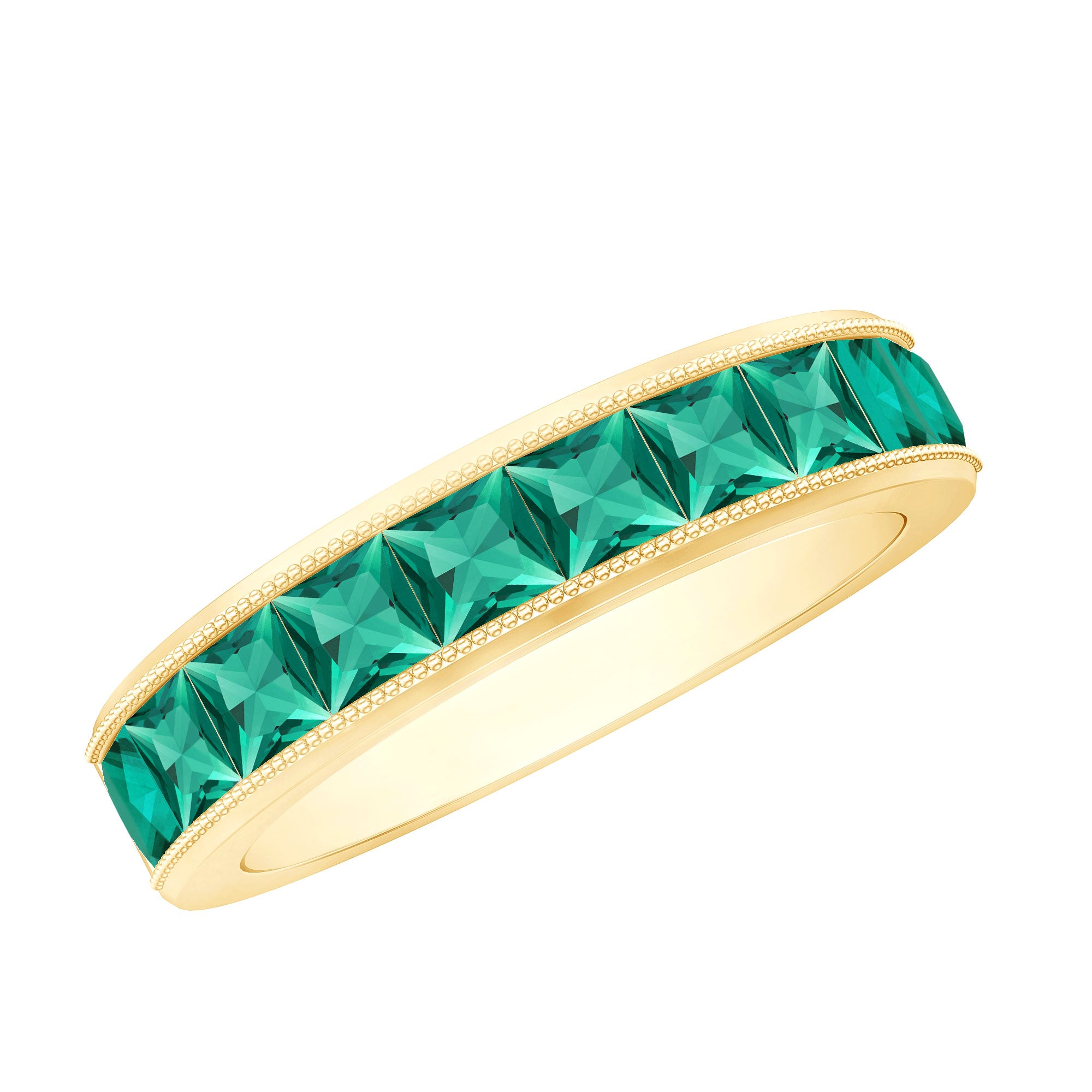 Princess Cut Lab Created Emerald Half Eternity Band AAAA - Rosec Jewels