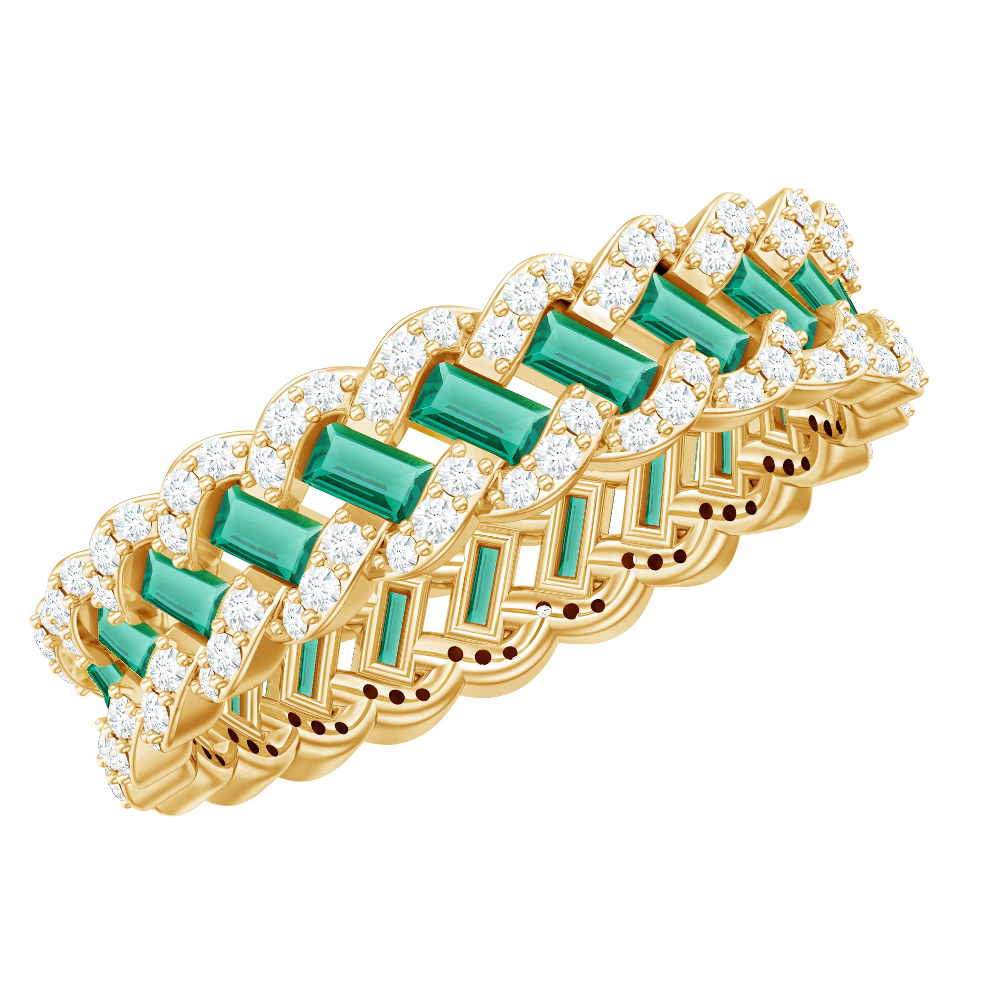 Certified Baguette Lab Grown Emerald Braided Wedding Band with Moissanite AAAA - Rosec Jewels