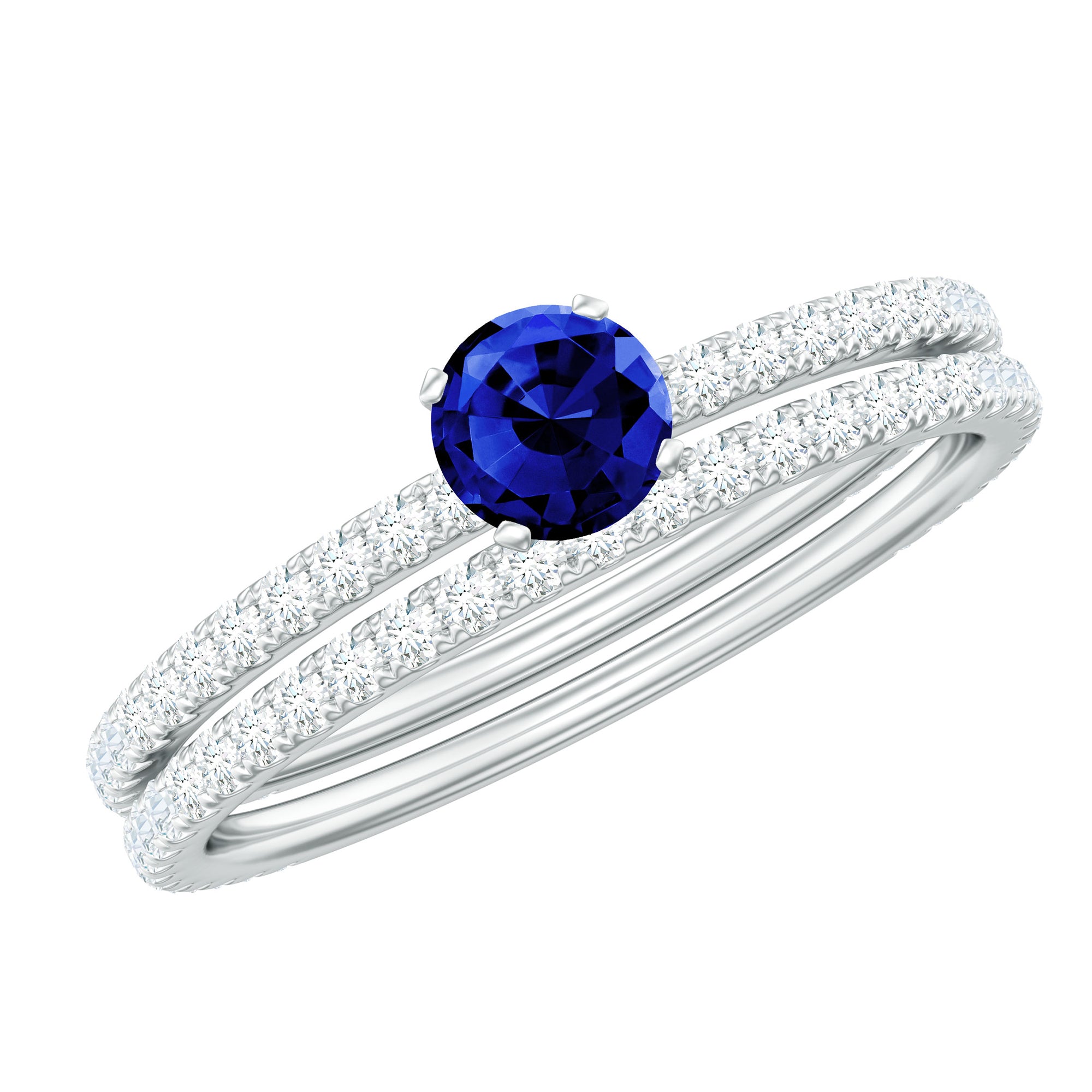 Certified 0.6 Carat Lab Grown Blue Sapphire Engagement Ring Set with Diamond