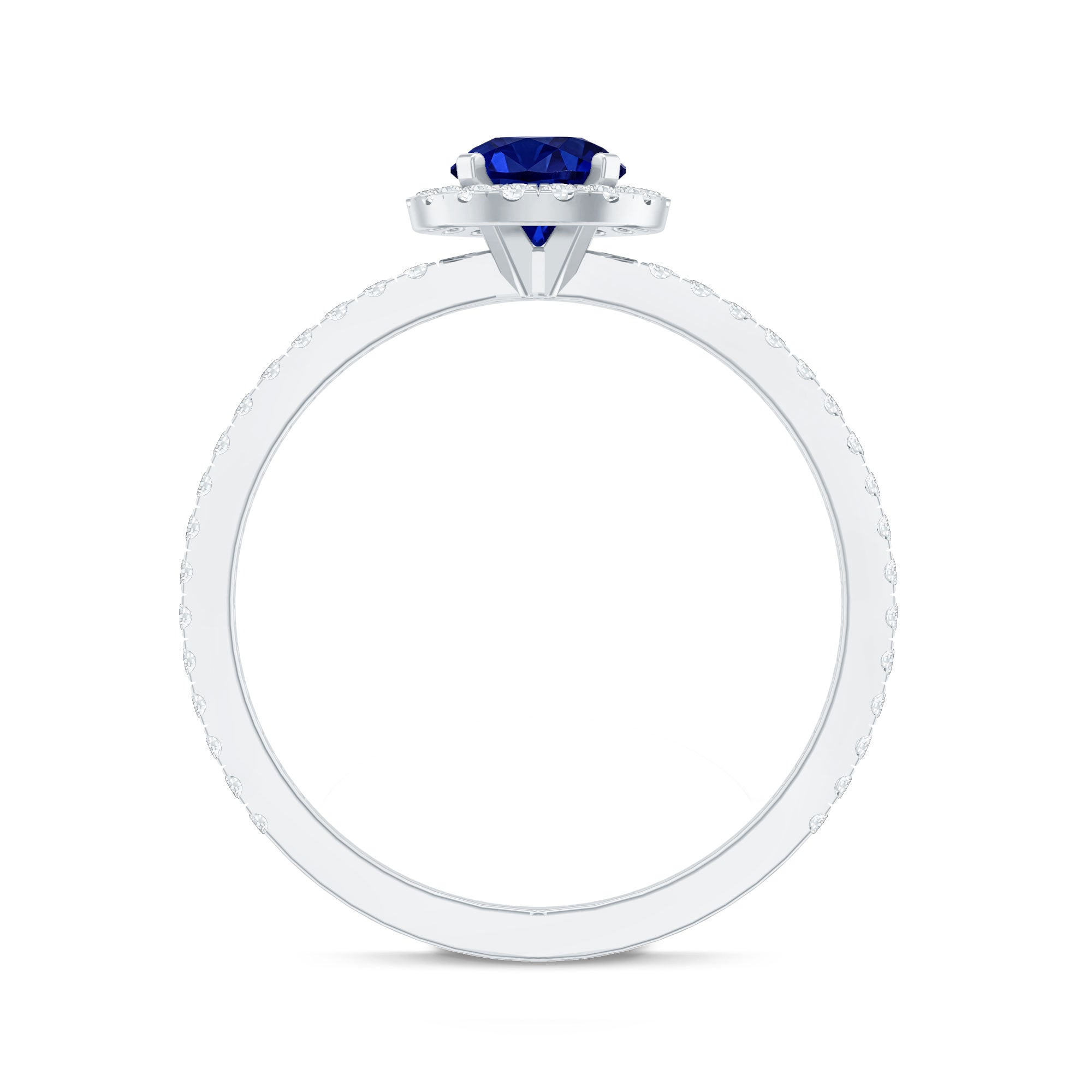 Certified 0.6 Carat Lab Grown Blue Sapphire Engagement Ring with Diamond Halo AAAA - Rosec Jewels