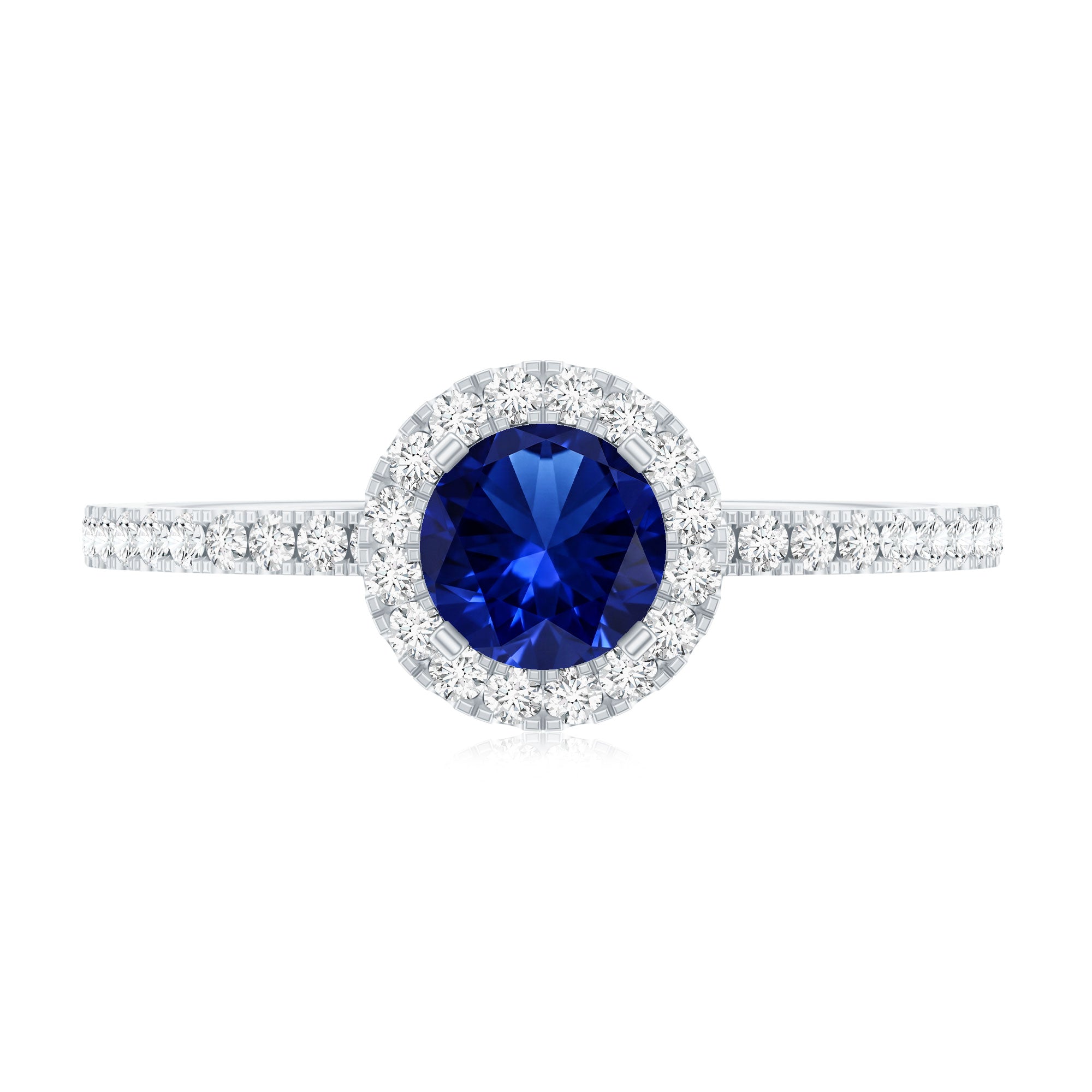 Certified 0.6 Carat Lab Grown Blue Sapphire Engagement Ring with Diamond Halo AAAA - Rosec Jewels