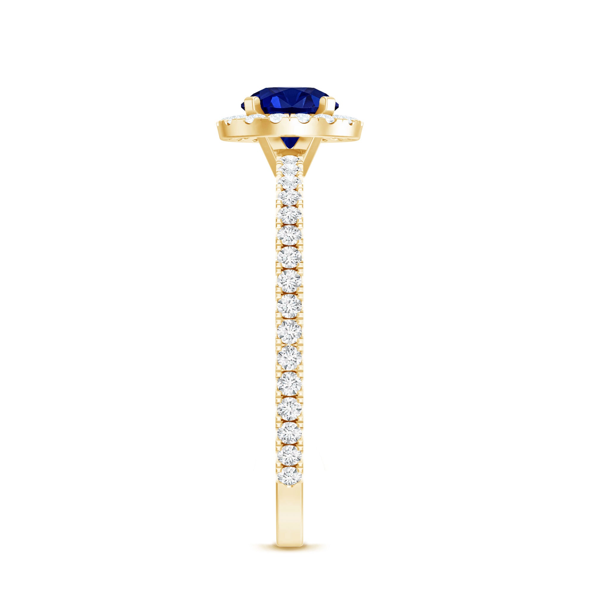 Certified 0.6 Carat Lab Grown Blue Sapphire Engagement Ring with Diamond Halo AAAA - Rosec Jewels