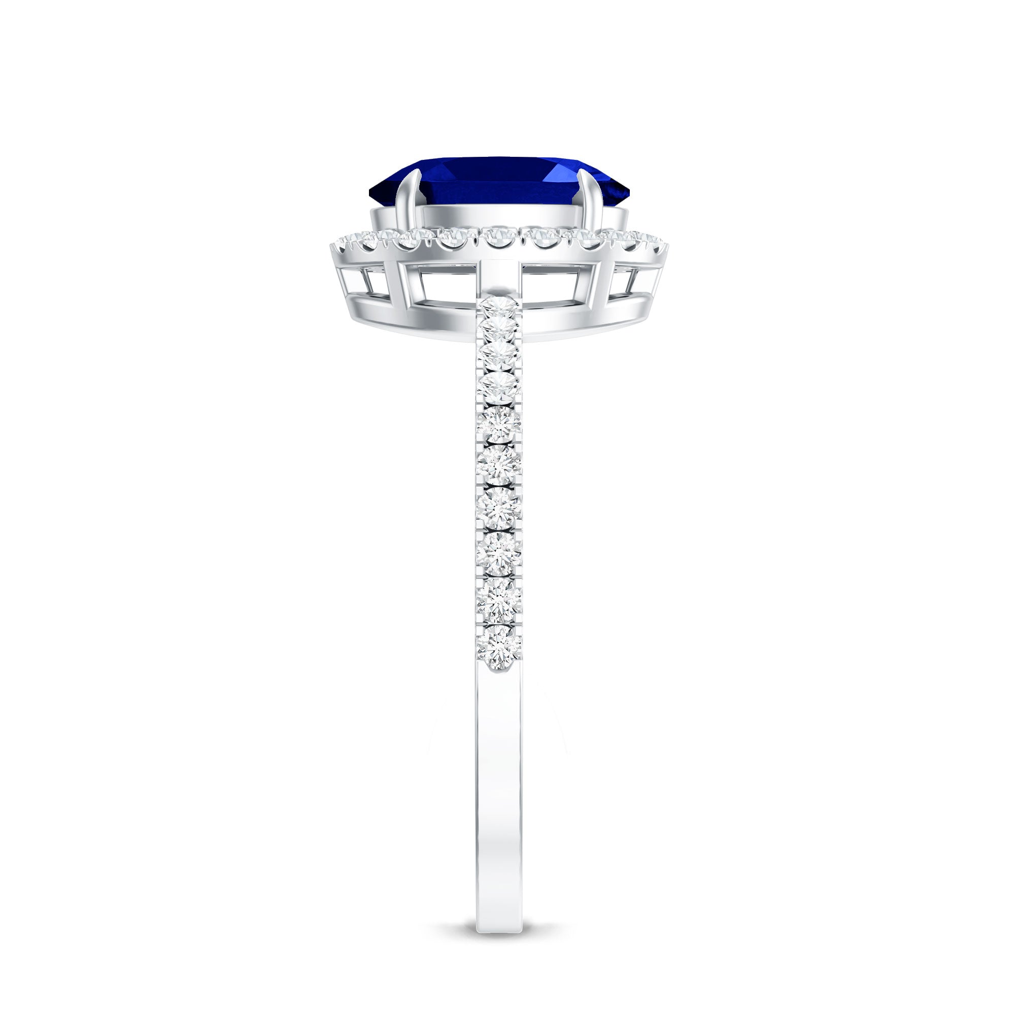 Certified 1.5 Carat Oval Lab Grown Blue Sapphire Engagement Ring with Diamond Halo AAAA - Rosec Jewels