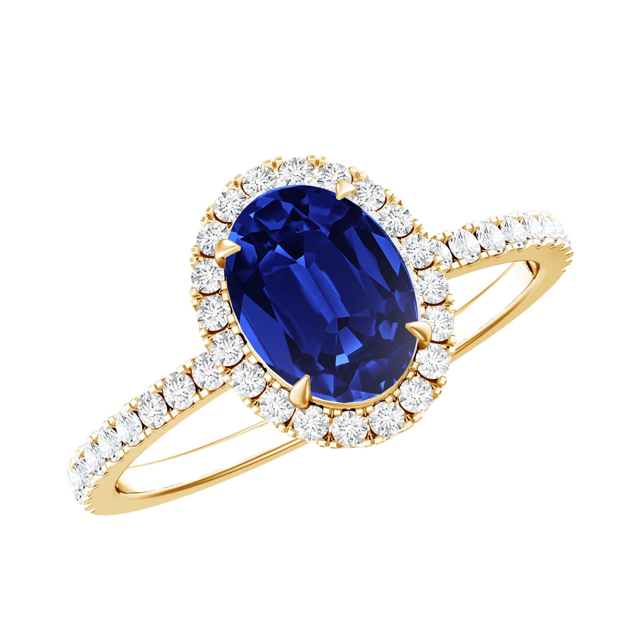 Certified 1.5 Carat Oval Lab Grown Blue Sapphire Engagement Ring with Diamond Halo AAAA - Rosec Jewels