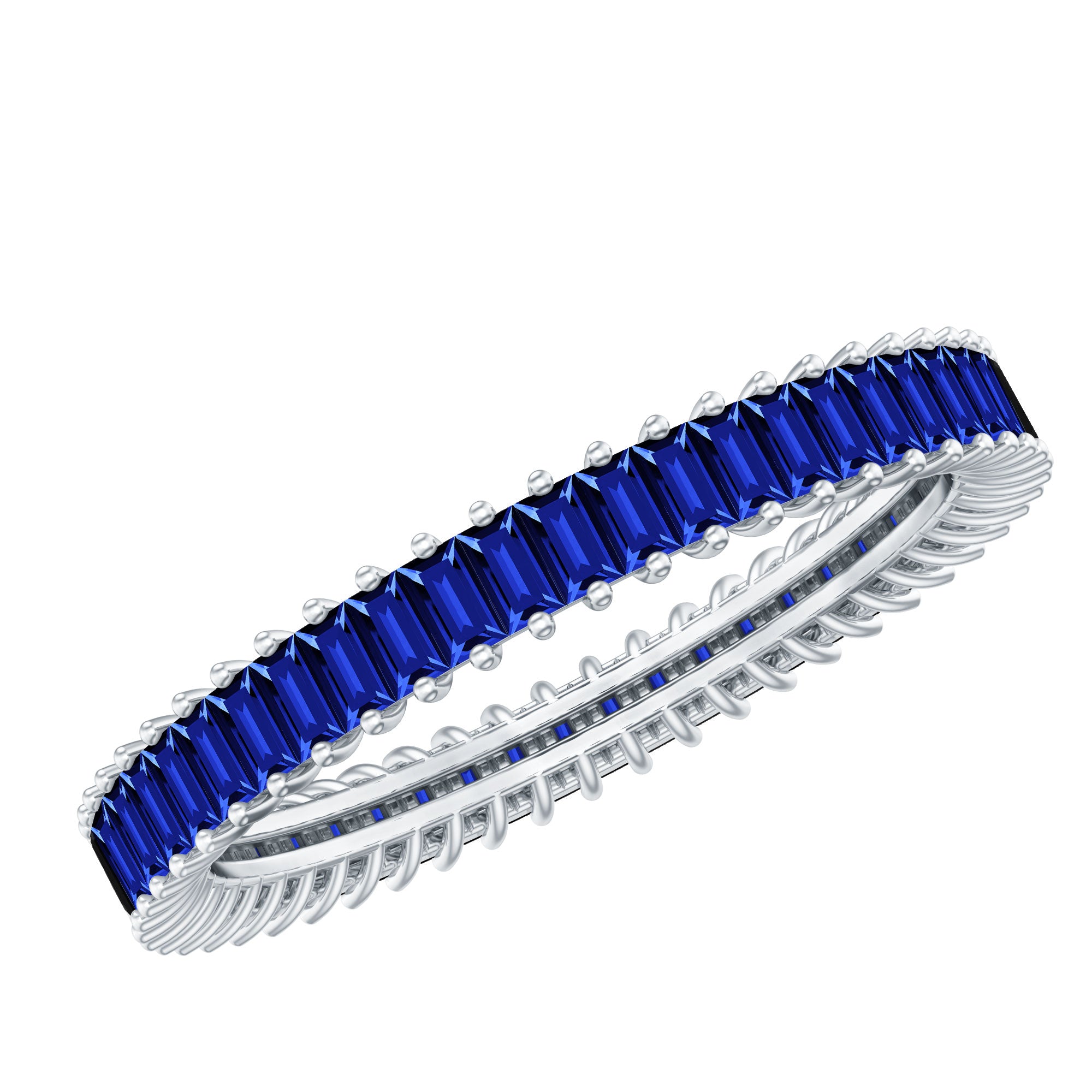 Certified Lab Grown Blue Sapphire Baguette Eternity Band Ring