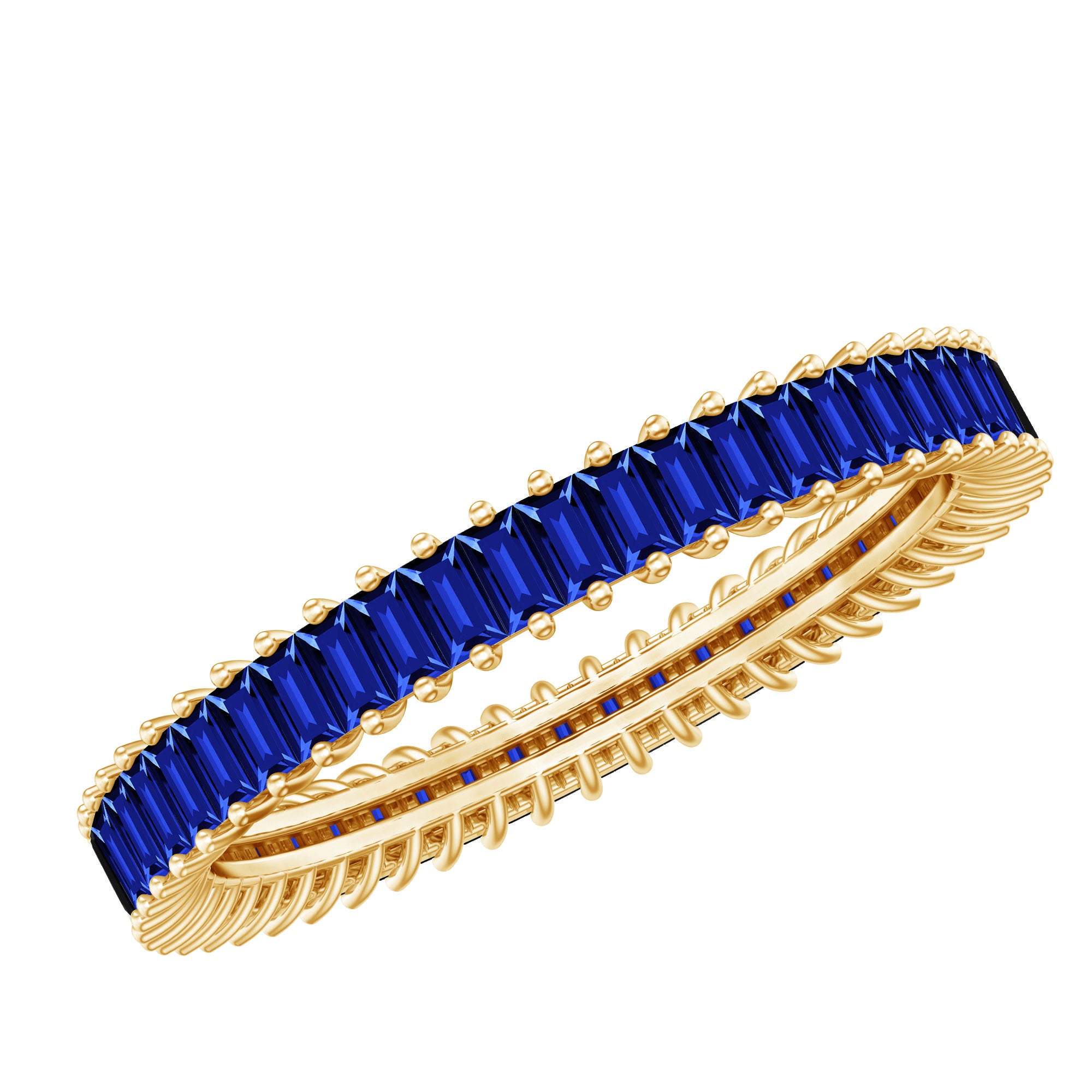 Certified Lab Grown Blue Sapphire Baguette Eternity Band Ring AAAA - Rosec Jewels
